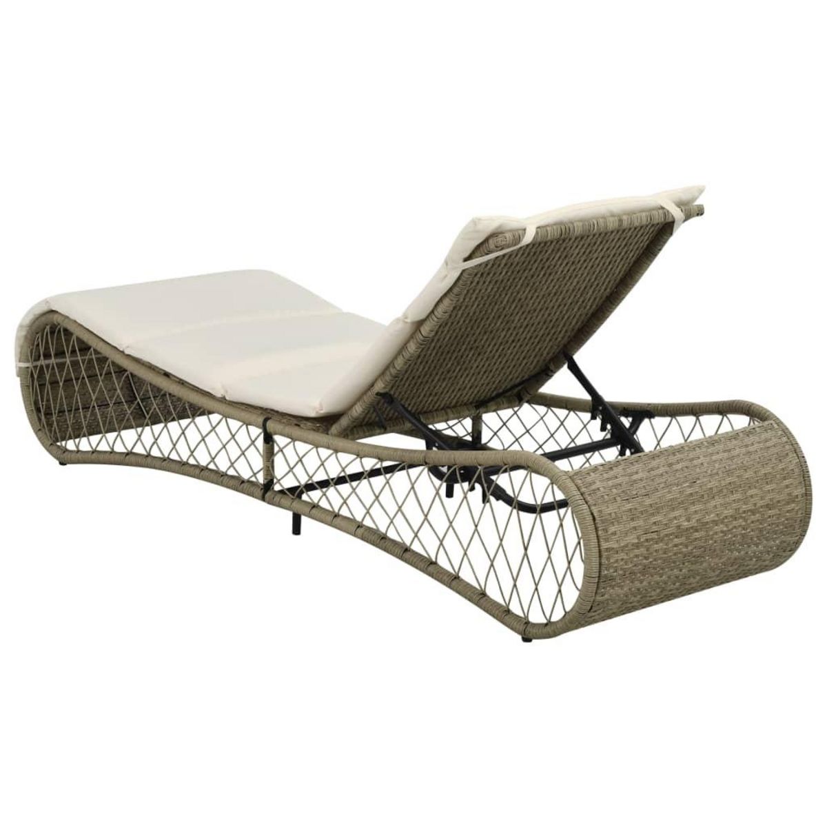 VIDAXL Chaise longue avec coussin Resine tressee Gris