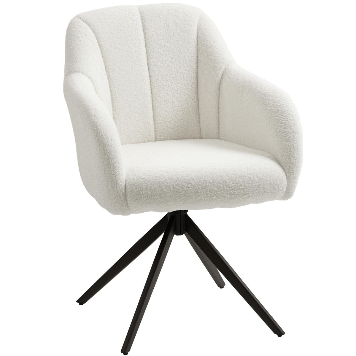HOMCOM Fauteuil design piètement acier noir 4 branches effet laine bouclée blanc