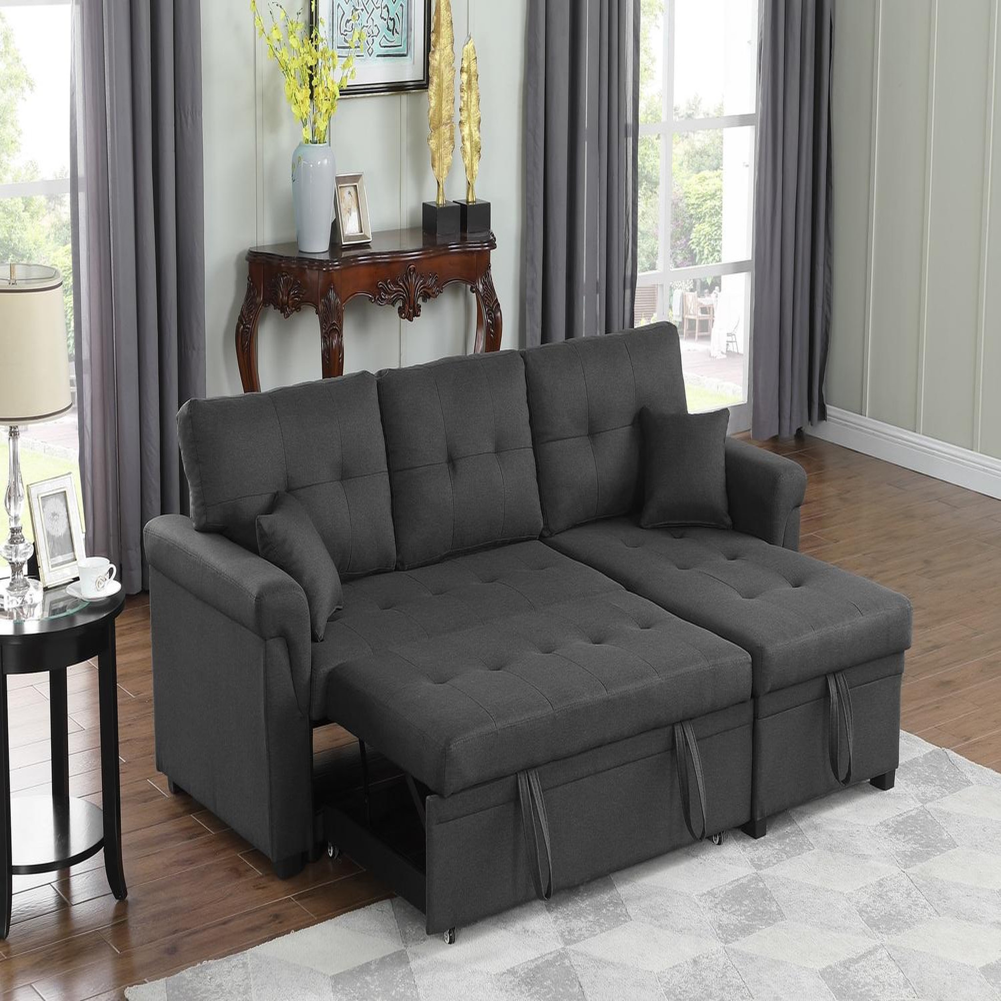 Voir la diapositive 2 : CONCEPT USINE Canapé d'angle droit convertible 4 places en tissu gris foncé toronto