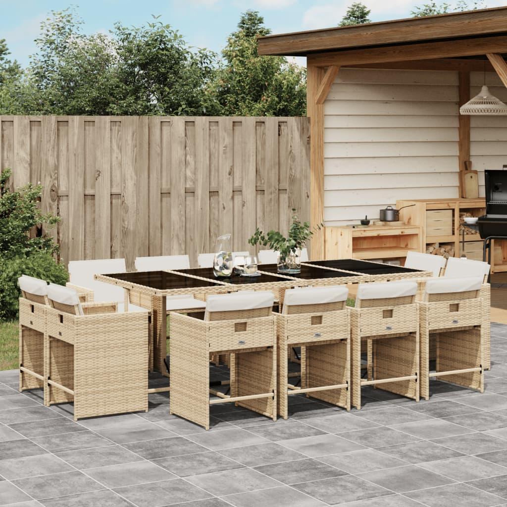 VIDAXL Ensemble a manger de jardin et coussins 13 pcs beige