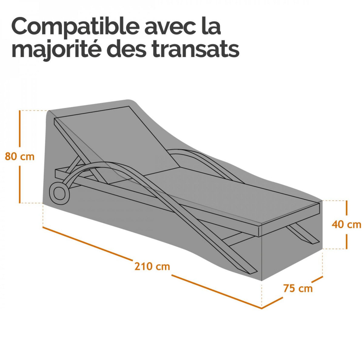 LINXOR Bâche, housse de protection imperméable pour transat - 210 x 75 cm - Noir
