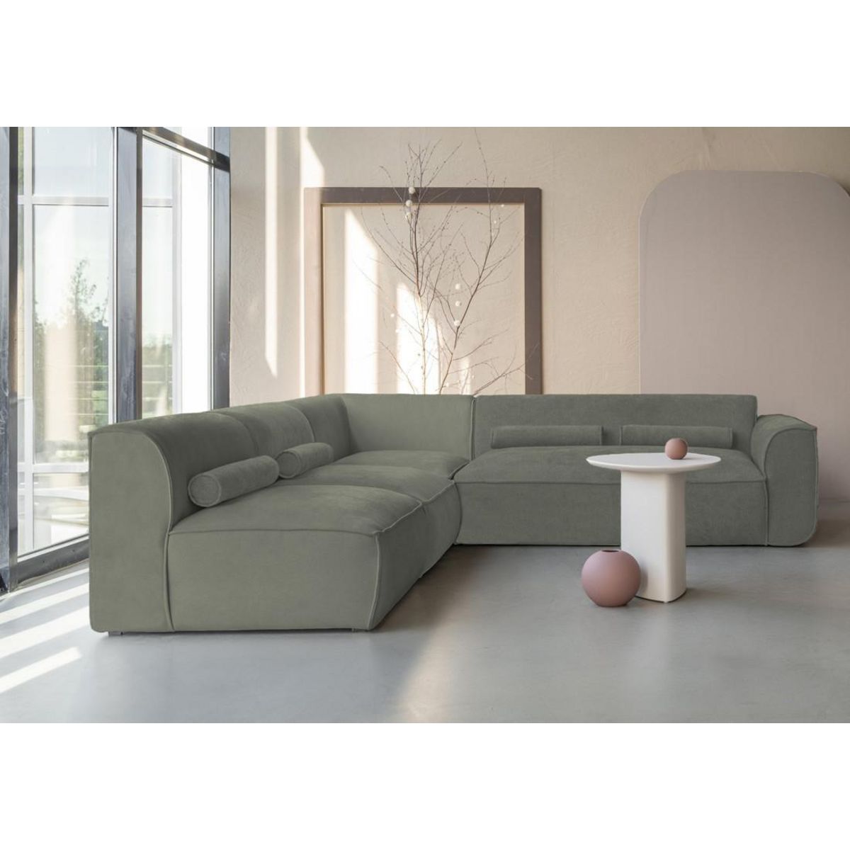 BEST MOBILIER Felix - canapé modulable d'angle gauche 5 places en tissu texturé