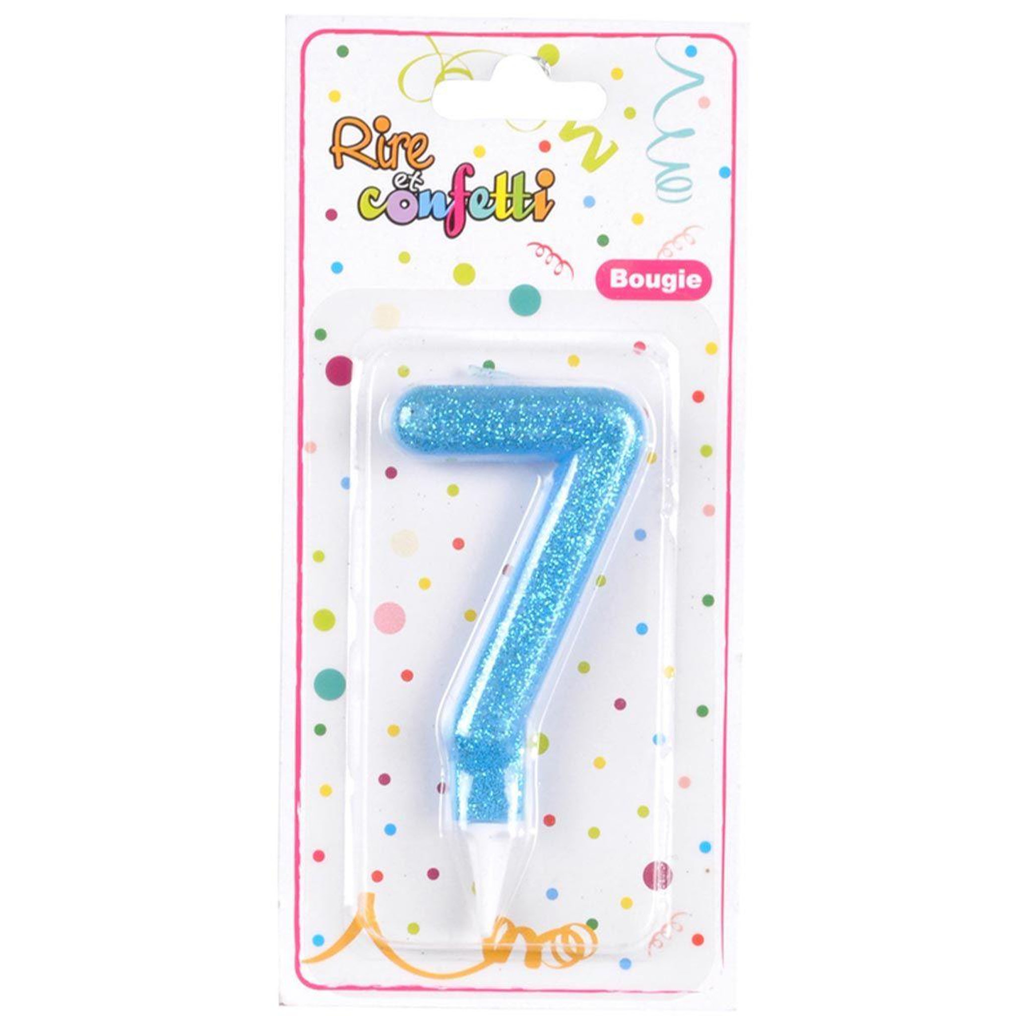 Voir la diapositive 2 : HOMEA Bougie d'Anniversaire Paillette  Chiffre 7  7cm Bleu