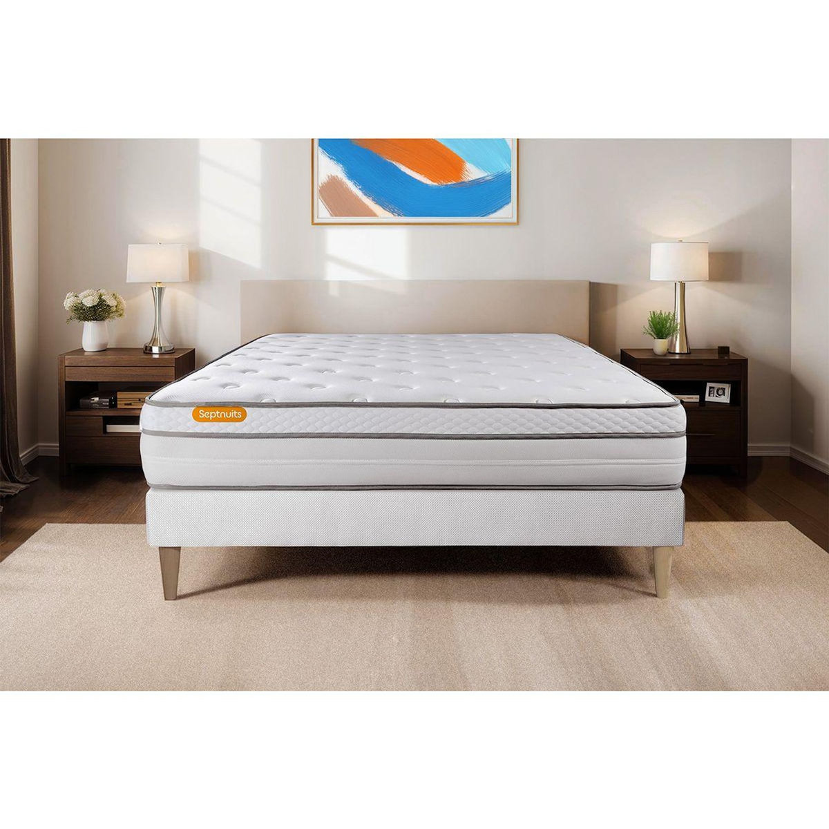 SEPTNUITS Matelas + sommier kit blanc Memo Luxe Ressorts ensachés + mémoire de forme MAXI épaisseur