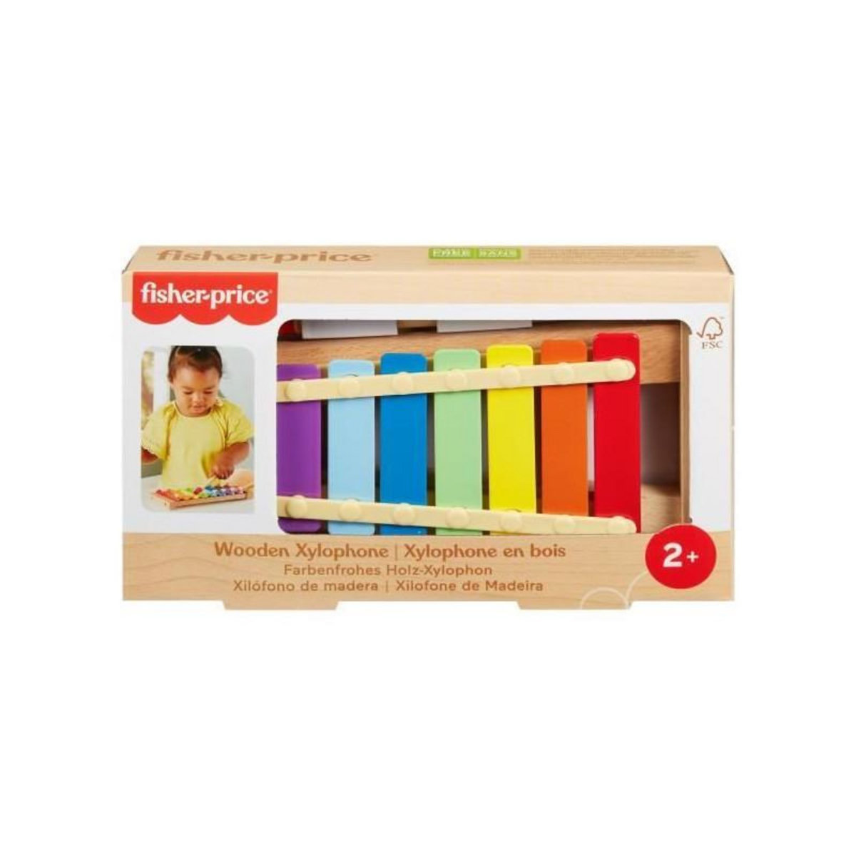 FISHER PRICE Fisher-Price-Xylophone en bois, instrument de musique avec 2 pieces HXV13