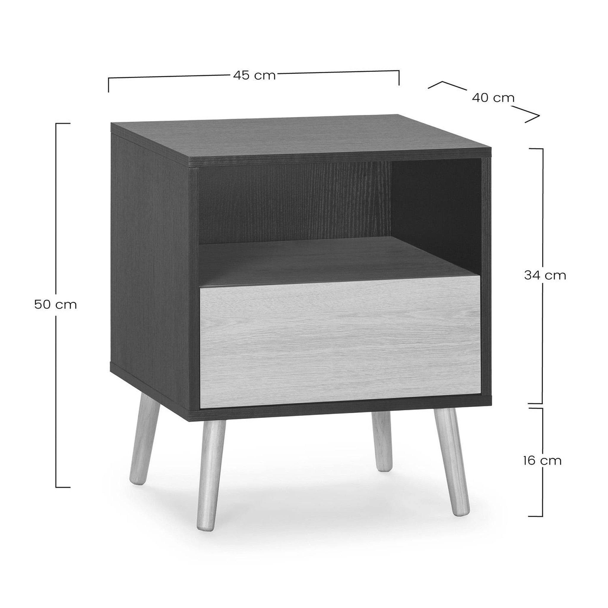 Voir la diapositive 6 : VS VENTA-STOCK Table de chevet 1 tiroir Apolo Couleur Noir/Bois