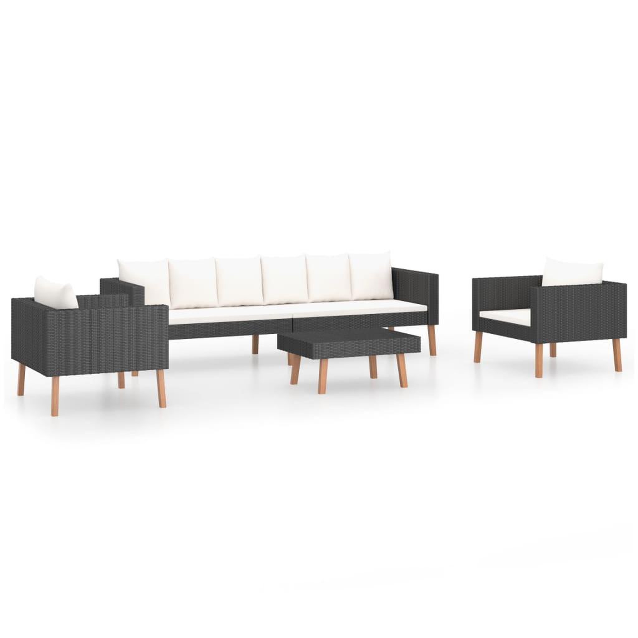 Voir la diapositive 2 : VIDAXL Salon de jardin 4 pcs avec coussins Resine tressee Noir