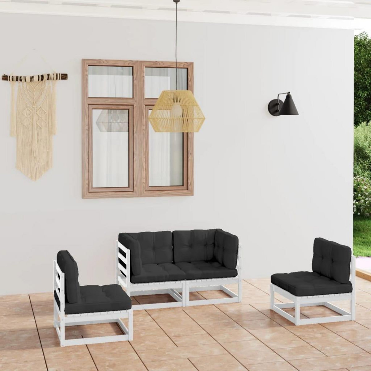 VIDAXL Salon de jardin 4 pcs avec coussins Bois de pin massif