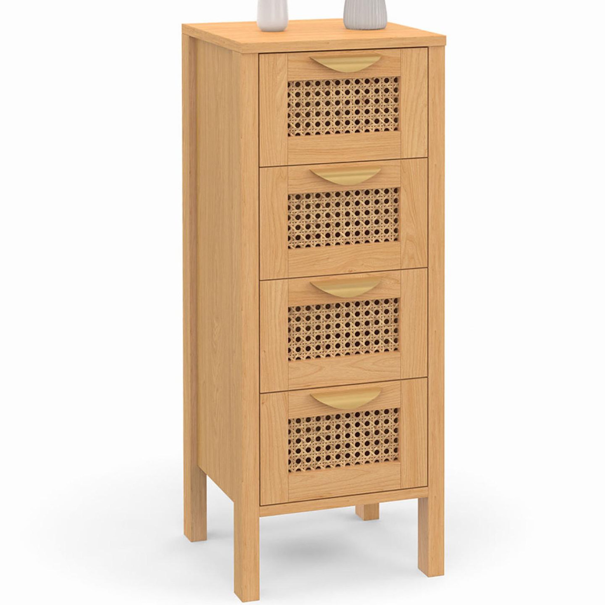 ID MARKET Meuble d'appoint 4 tiroirs edhen 30x30x80 cm chiffonnier pour entrée salle de bain avec cannage