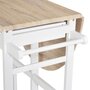 Voir la diapositive 5 : HOMCOM Ensemble table de bar pliable sur roulettes avec étagère et 2 tiroirs + 2 tabourets bois pin MDF blanc chêne clair