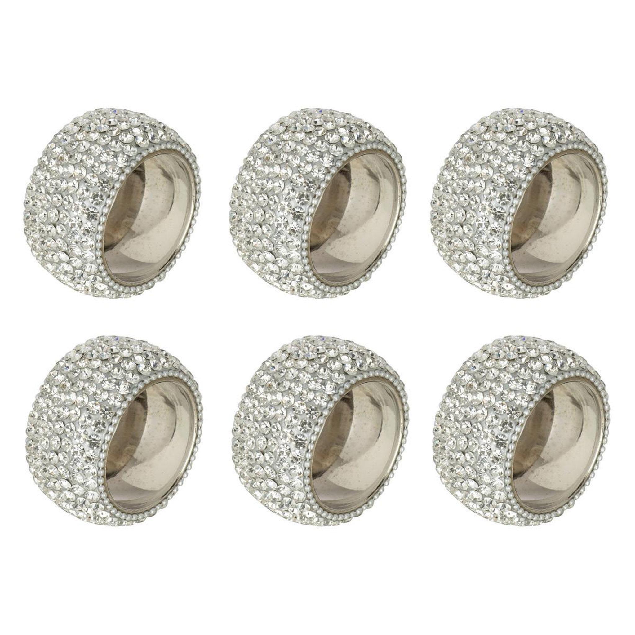 J-LINE Lot de 6 ronds de serviette  diamant  6cm argent
