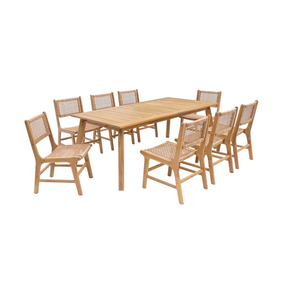 SWEEEK Table de jardin extensible bois d'acacia + 8 assises Palena + Ocara 200/275 x 100 x 75 cm naturel