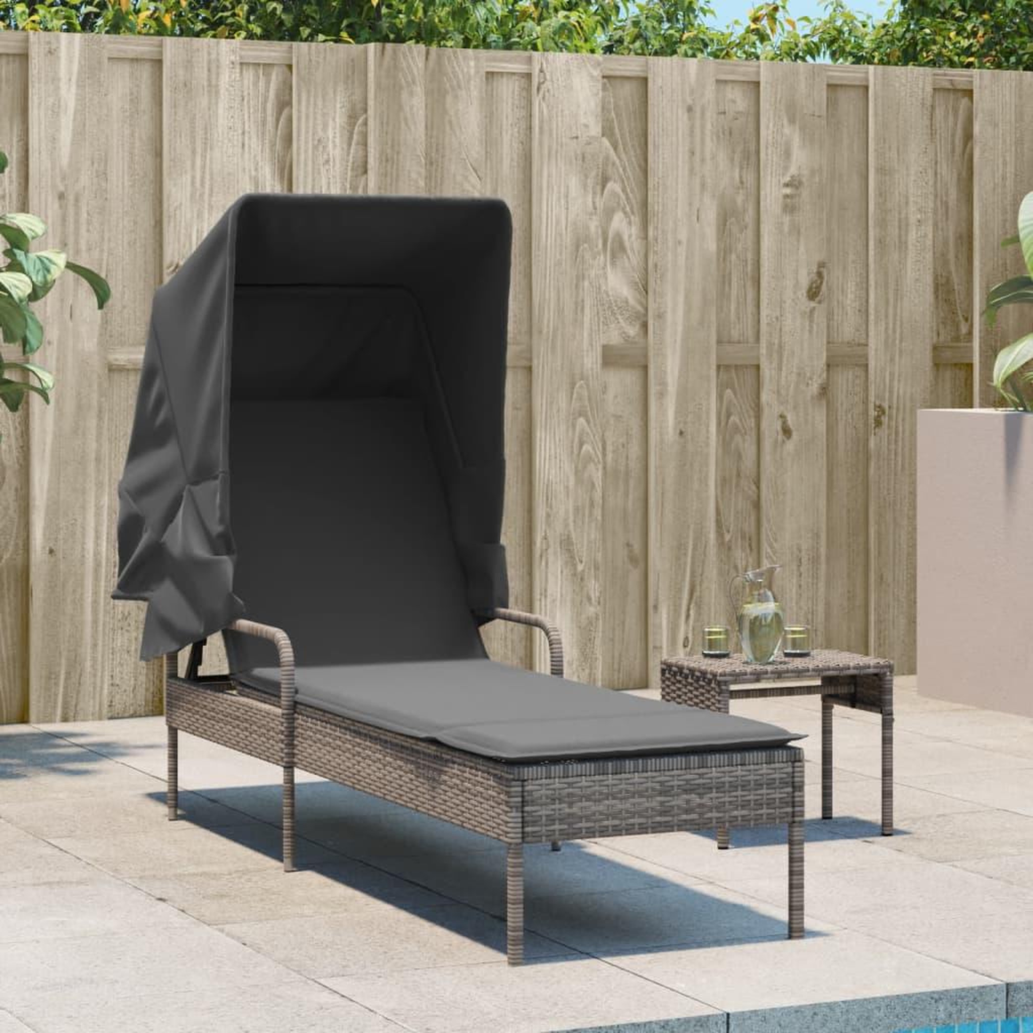 Voir la diapositive 3 : VIDAXL Chaise longue avec auvent et table gris resine tressee