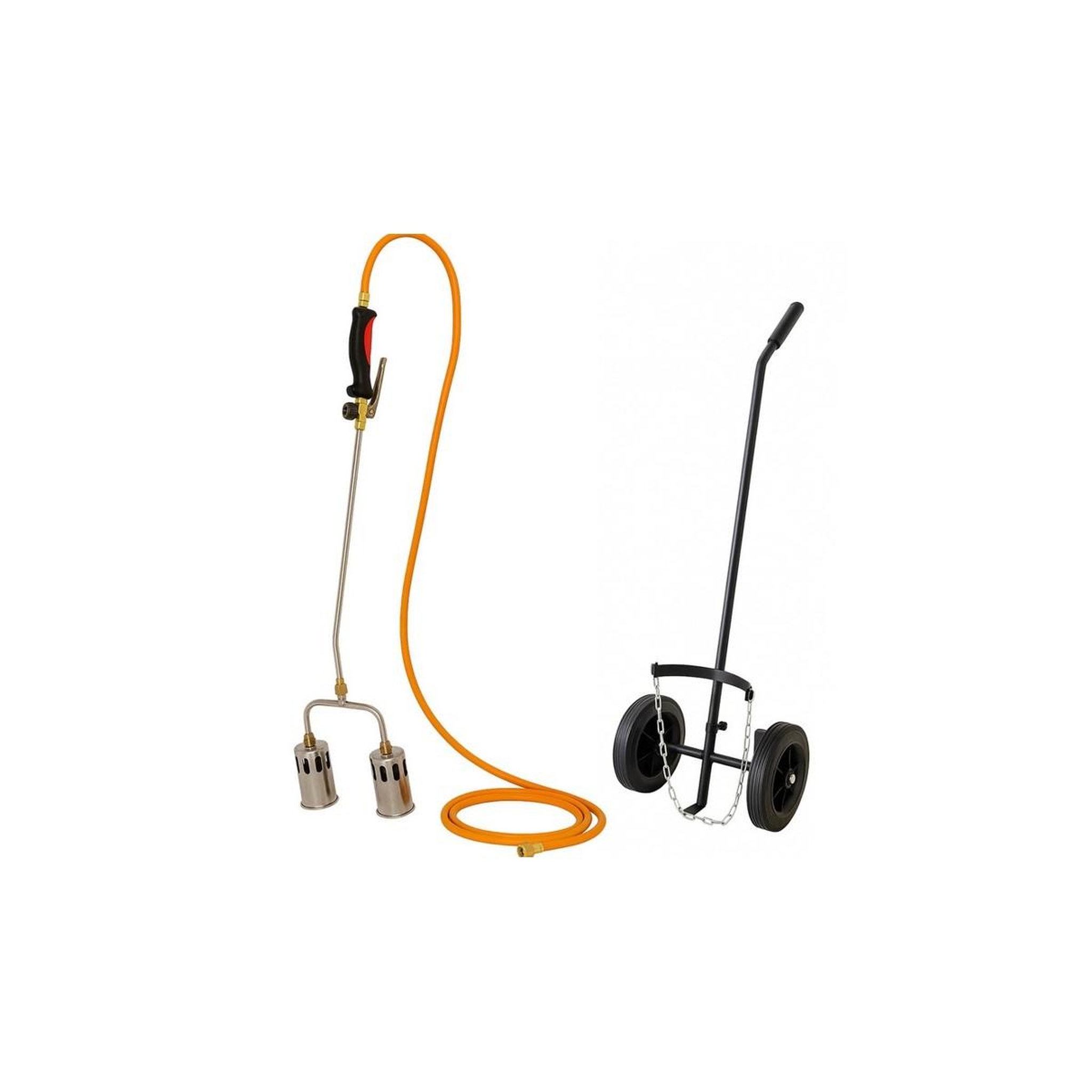 INTEC Désherbeur thermique pro 2 bruleurs ø 60 mm turbo tuyau 5m allume gaz chariot intec