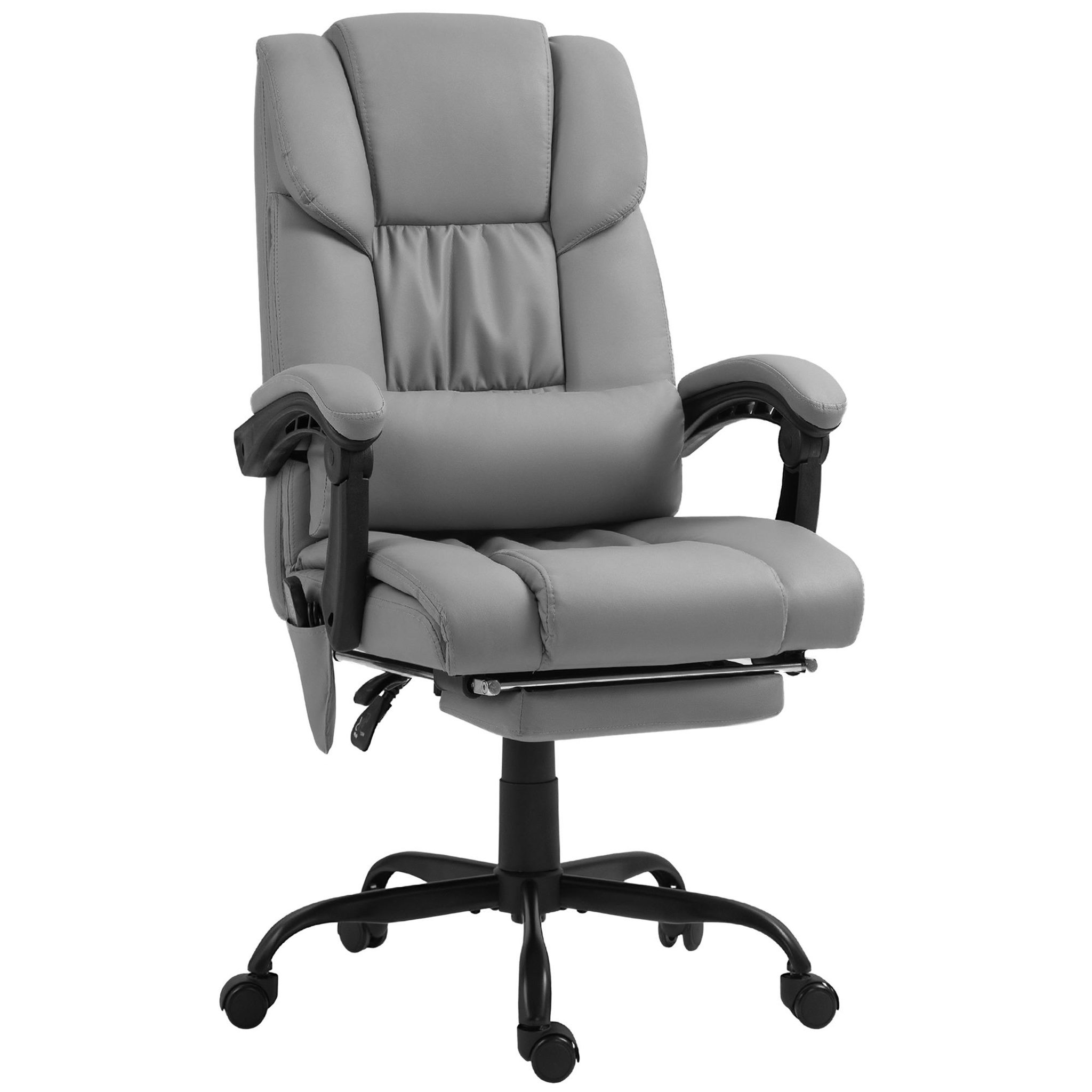 VINSETTO Fauteuil de bureau direction massant inclinable réglable - repose-pieds rétractable intégré - acier noir PU gris