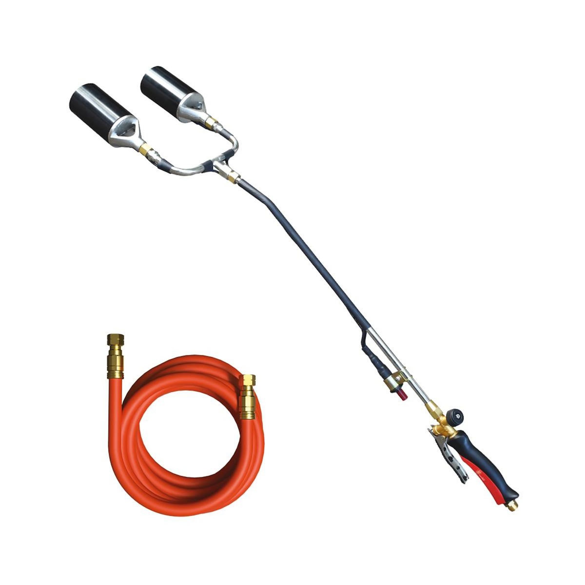 INTEC Chalumeau à gaz - Désherbeur thermique 2 bruleurs gaz 60mm + Tuyau 5m Allumage piezo Bruleur mauvaises herbes PROWELTEK