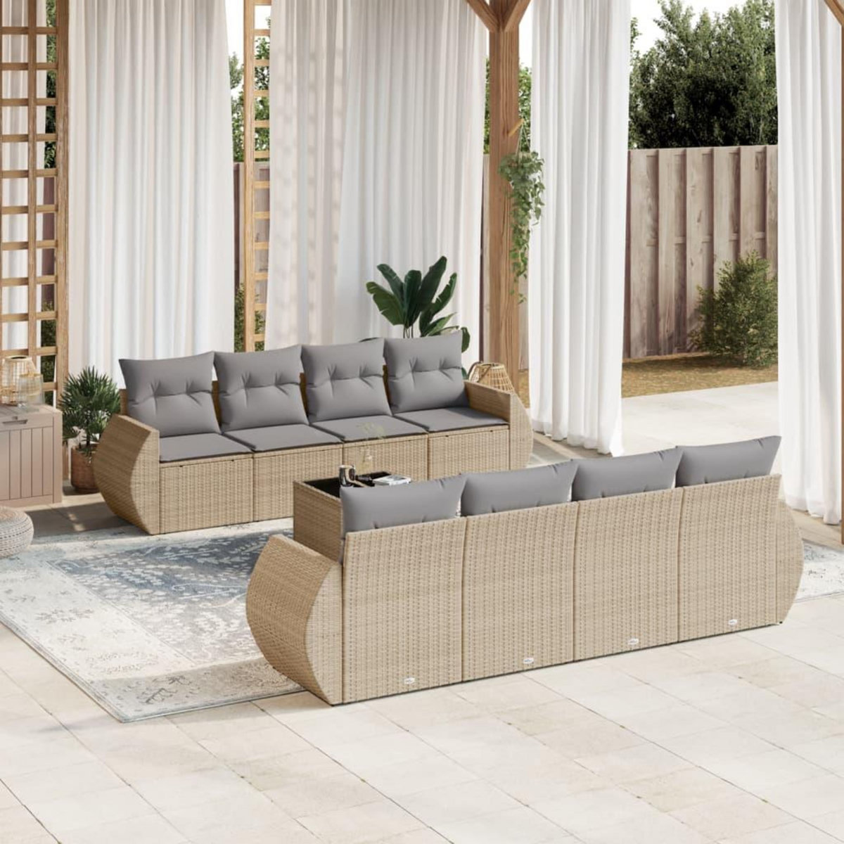 VIDAXL Salon de jardin avec coussins 9 pcs beige resine tressee