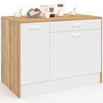 ID MARKET Ilot central LIO maxi capacité de rangement bois et blanc