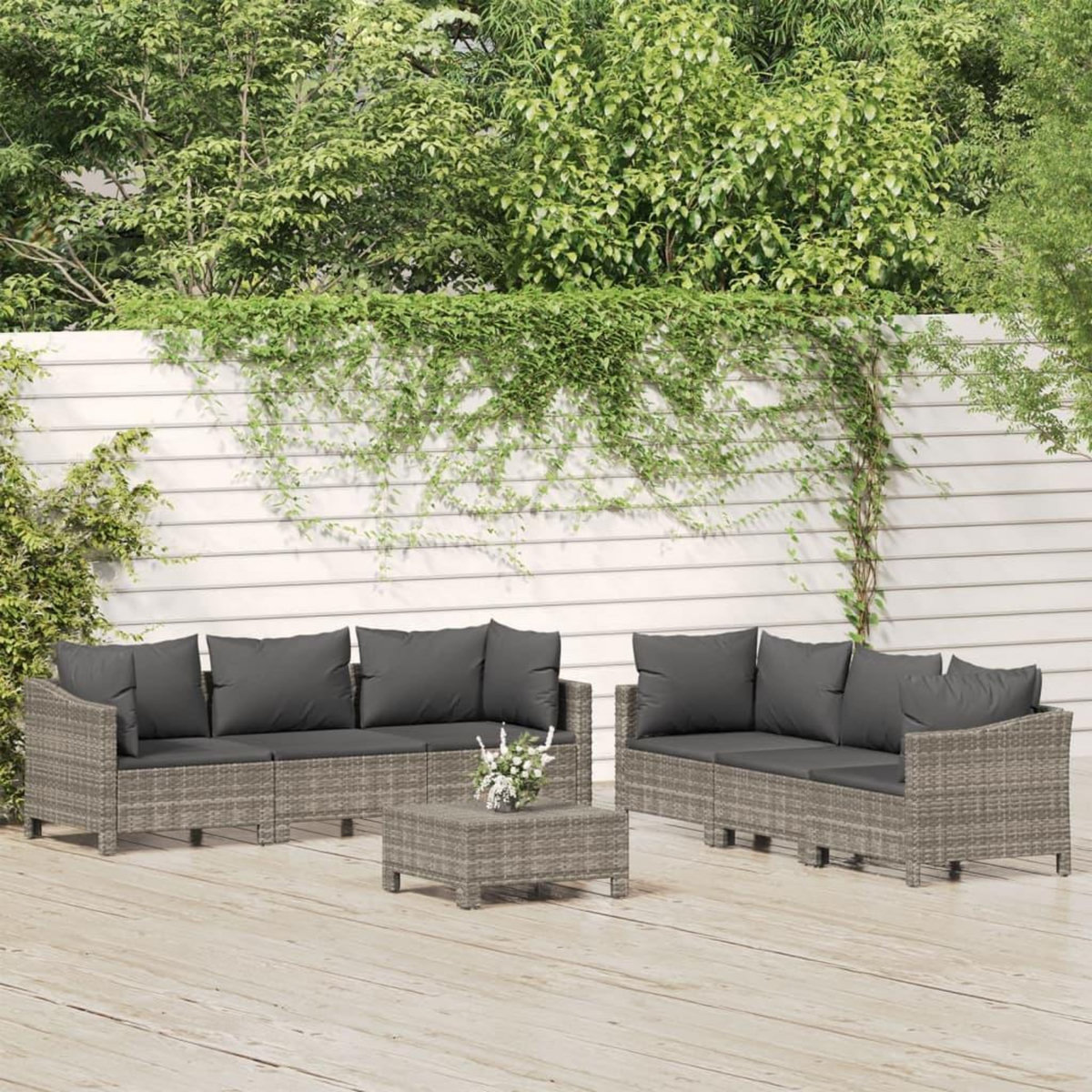 VIDAXL Salon de jardin 7 pcs avec coussins Gris Resine tressee