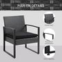 Voir la diapositive 6 : OUTSUNNY Salon de jardin 2 places 3 pièces 2 chaises avec coussins + table basse plateau verre trempé résine tressée aspect rotin noir