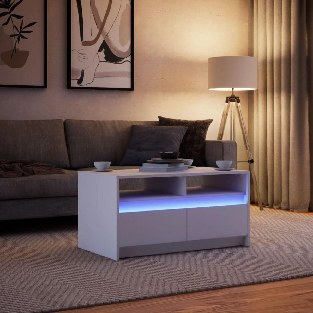 VIDAXL Table basse avec lumieres LED blanc bois d'ingenierie