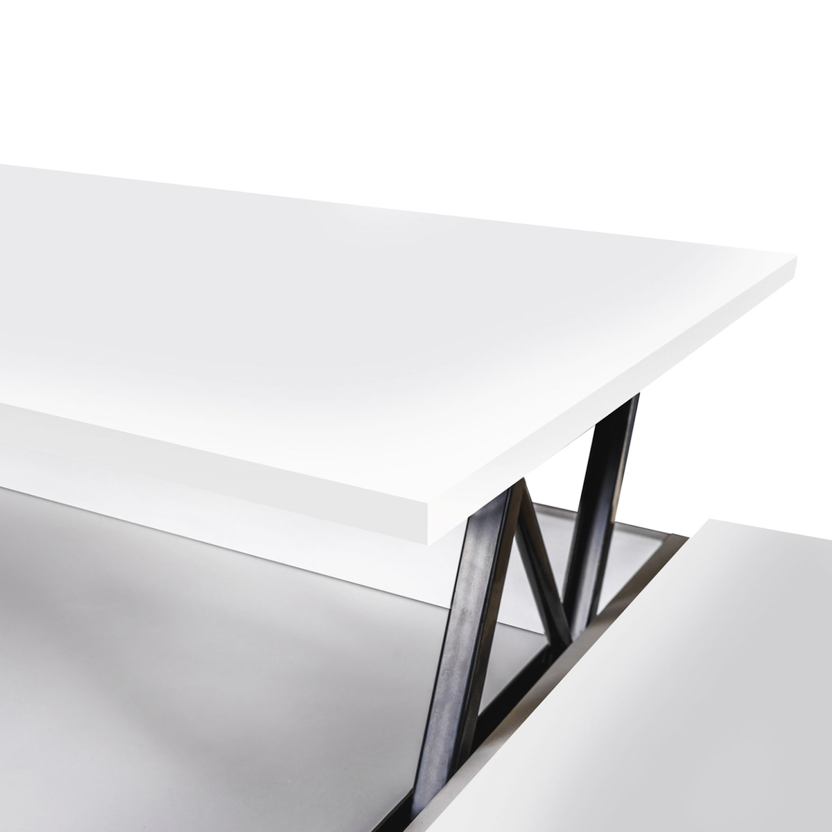 ID MARKET Table basse plateau relevable rectangulaire ELEA avec coffre bois blanc