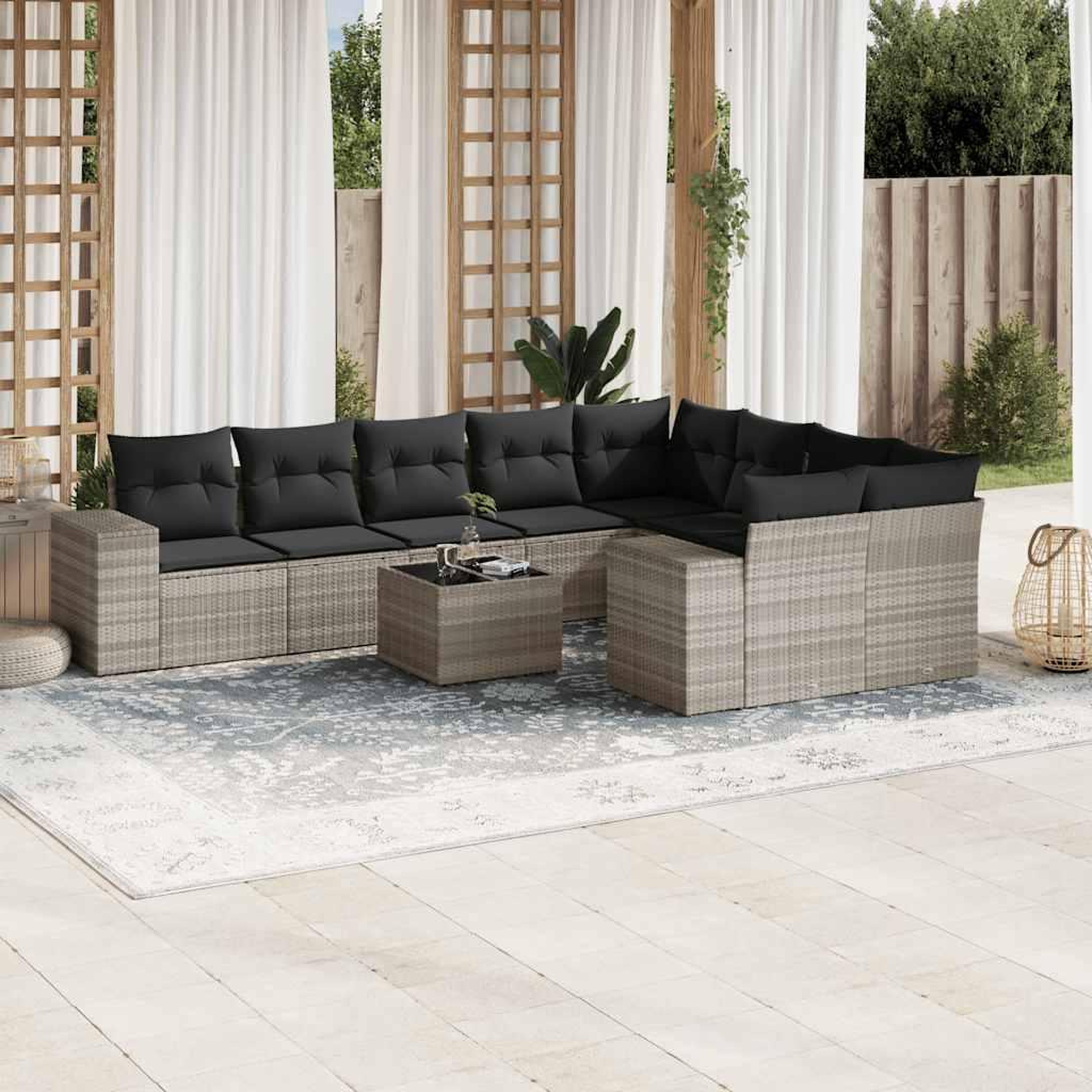 VIDAXL Salon de jardin avec coussins 10 pcs gris clair resine tressee