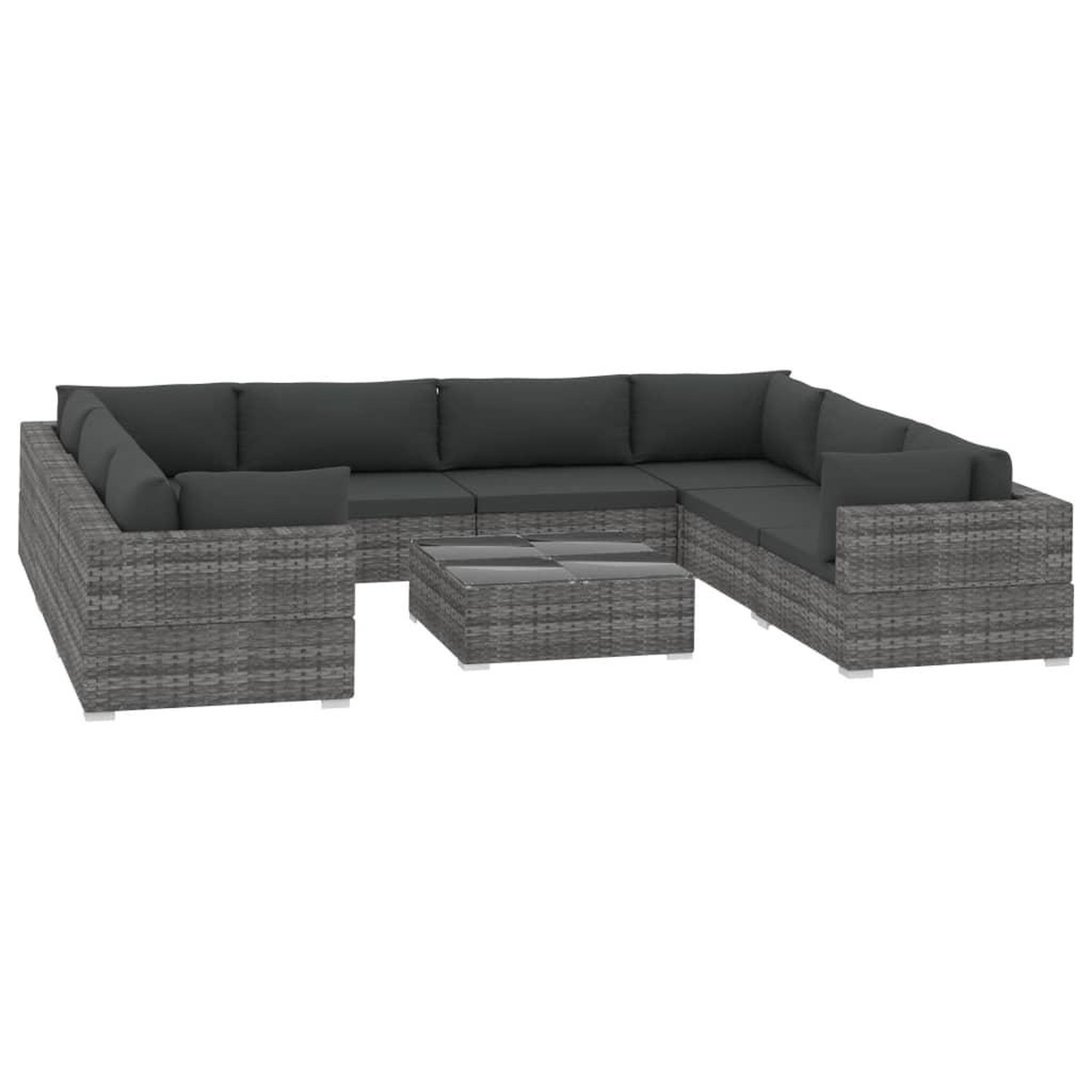 Voir la diapositive 2 : VIDAXL Salon de jardin 9 pcs avec coussins Resine tressee Gris