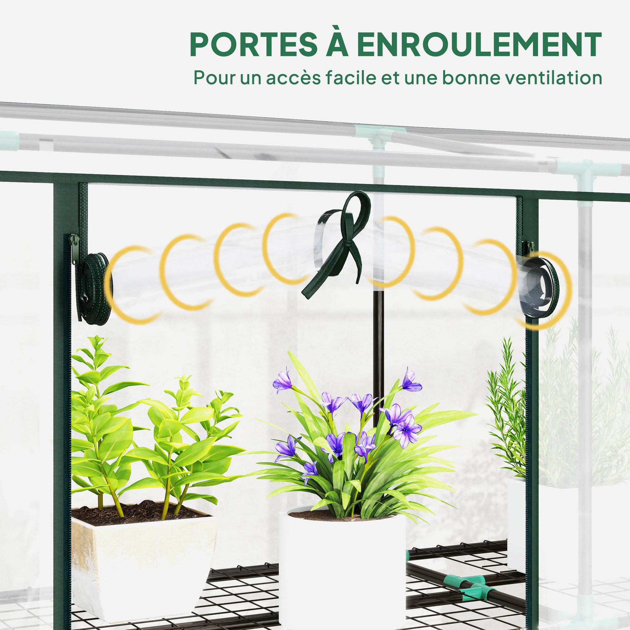Voir la diapositive 6 : OUTSUNNY Serre de jardin balcon avec étagères métalliques 3 niveaux 3 portes acier noir pvc transparent