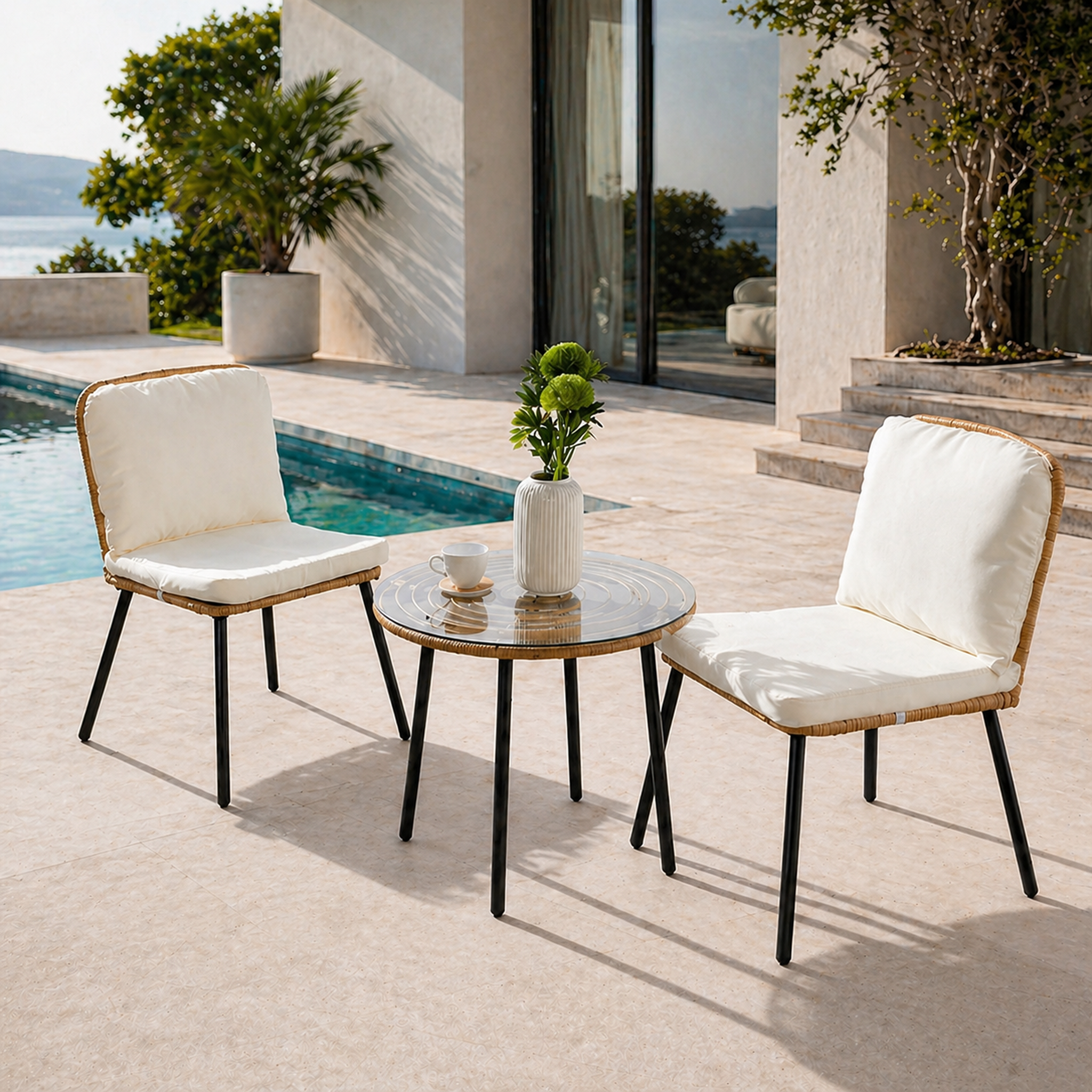 Voir la diapositive 2 : CONCEPT USINE Salon de jardin bas 2 chaises + 1 table cadix