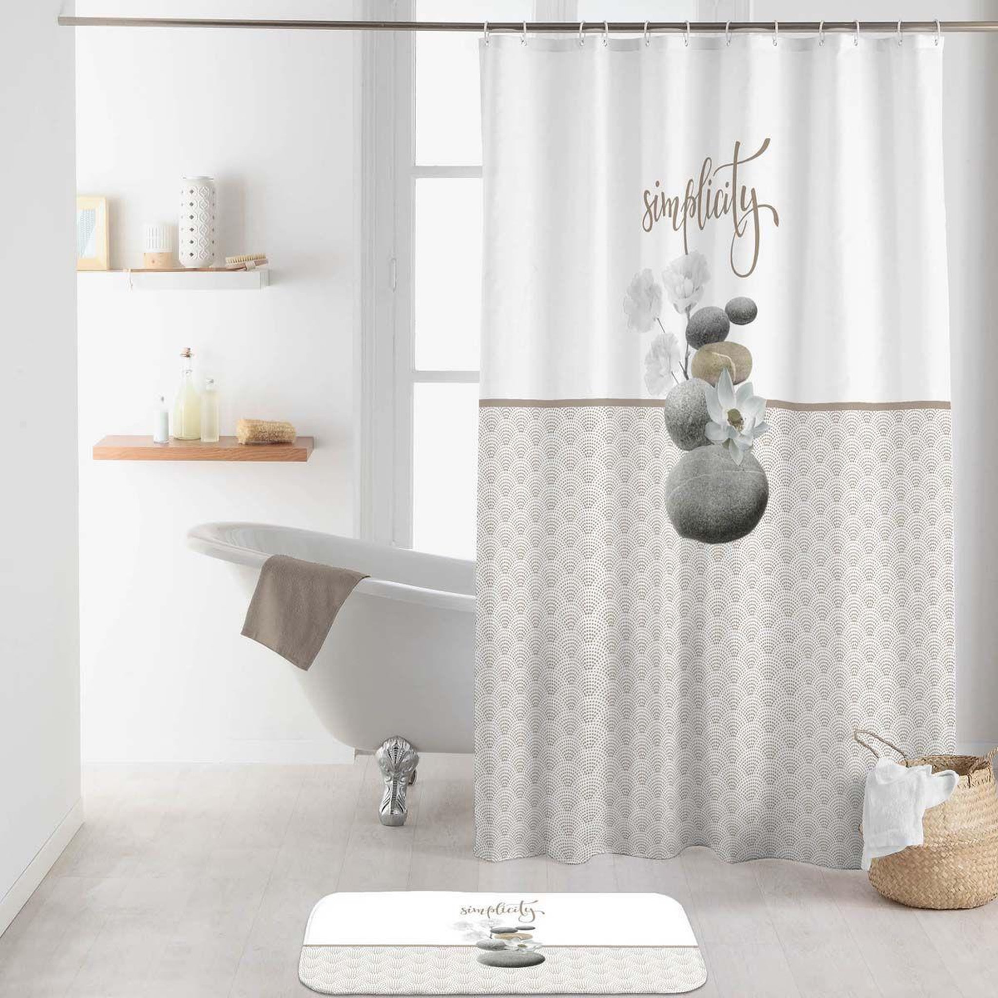 Voir la diapositive 2 : Douceur d'Intérieur Rideau de douche imprimé  minéral  180x200cm taupe