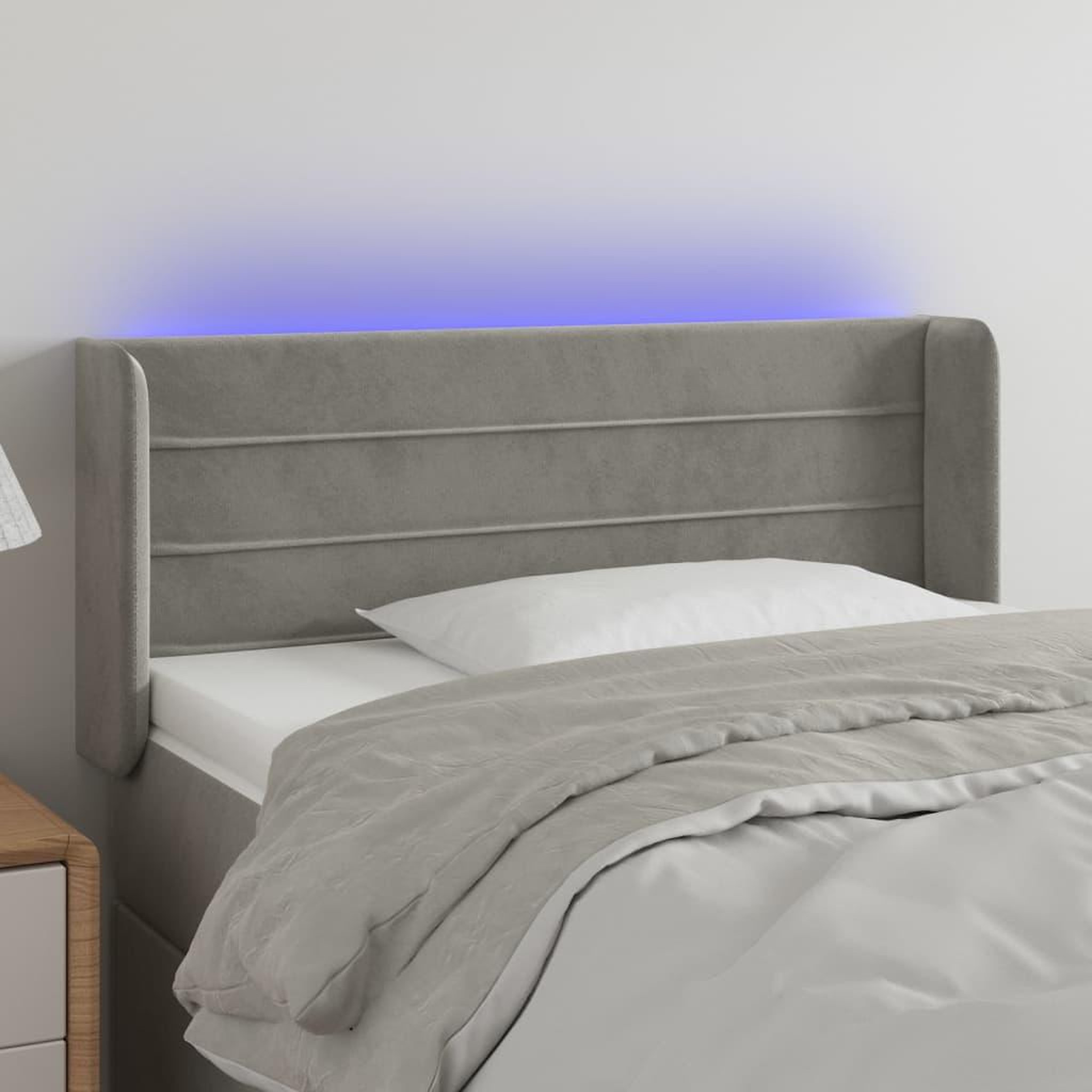 Voir la diapositive 1 : VIDAXL Tete de lit a LED Gris clair 83x16x78/88 cm Velours