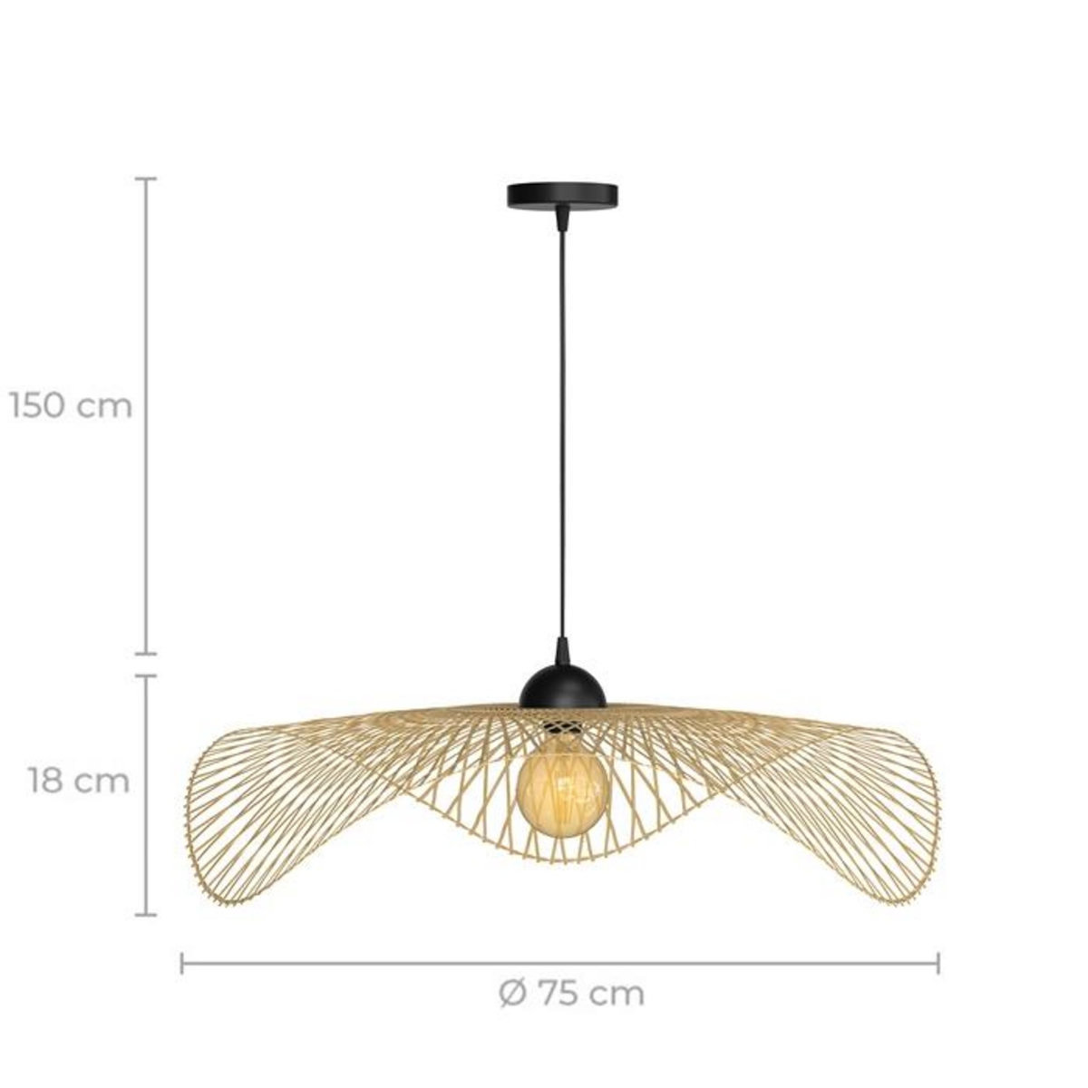 Rendez vous déco Suspension D75 cm en bambou avec fil noir - Jipi