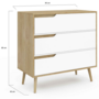 Voir la diapositive 5 : ID MARKET Commode 3 tiroirs HELSINKI 80 cm scandinave bois et blanc