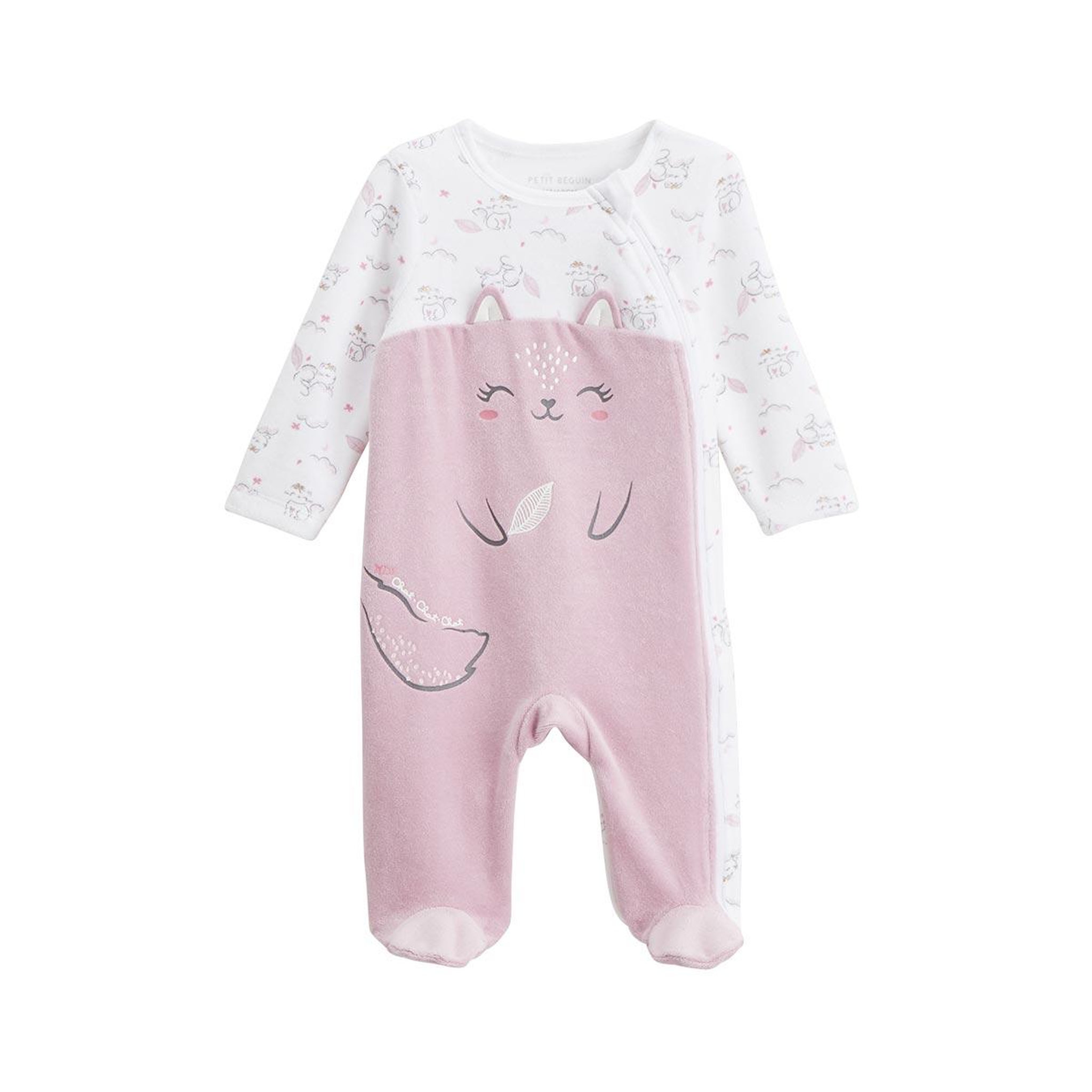 Voir la diapositive 1 : Petit BÃ©guin Pyjama bébé en velours ouverture zippée miss chatchatchat