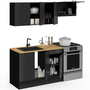 Voir la diapositive 4 : ID MARKET Cuisine complète 180 cm SUBTIL avec plan de travail 5 éléments noir et plateaux bois