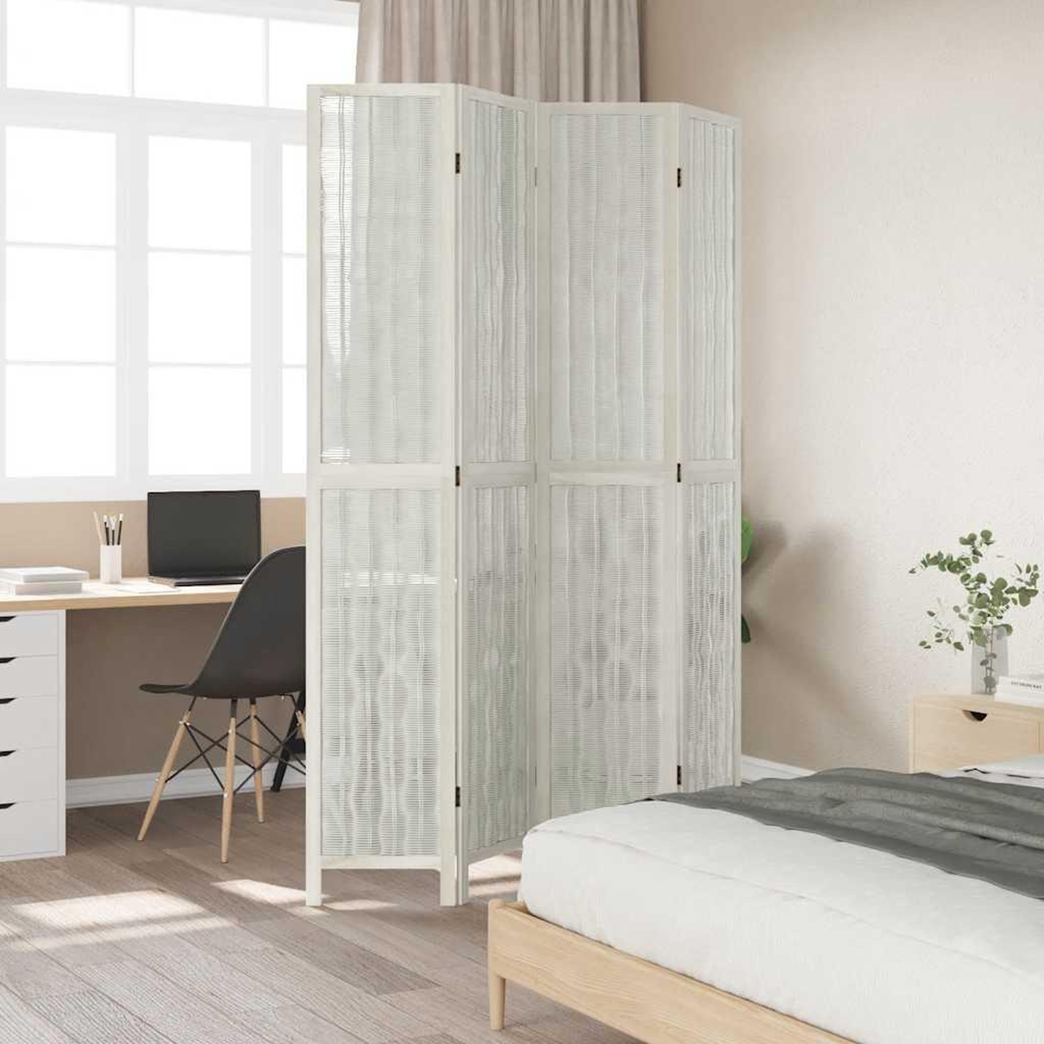 Voir la diapositive 3 : VIDAXL Cloison de separation 4 panneaux blanc bois de paulownia massif