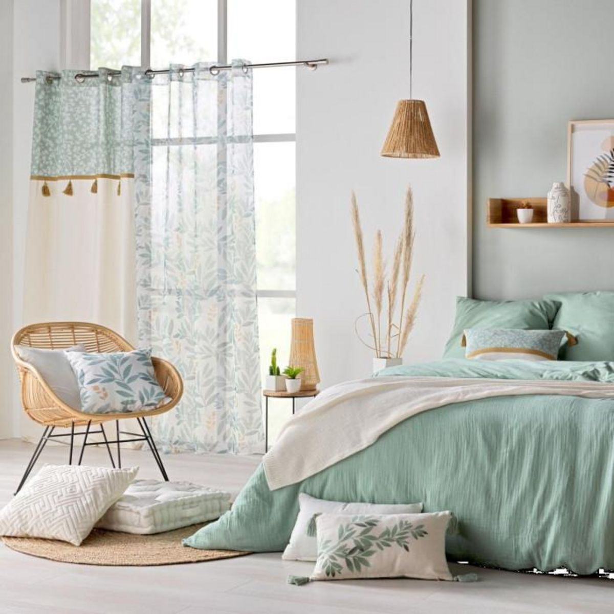 Paris Prix Coussin Déco Imprimé  Biovana  45x45cm Vert & Blanc