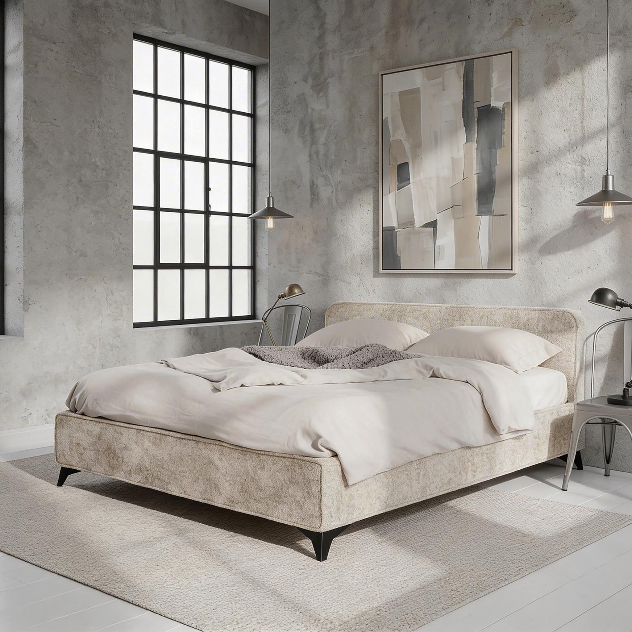 Voir la diapositive 3 : IDIMEX Lit double LEVERDA 140 x 190 cm, revêtement en tissu