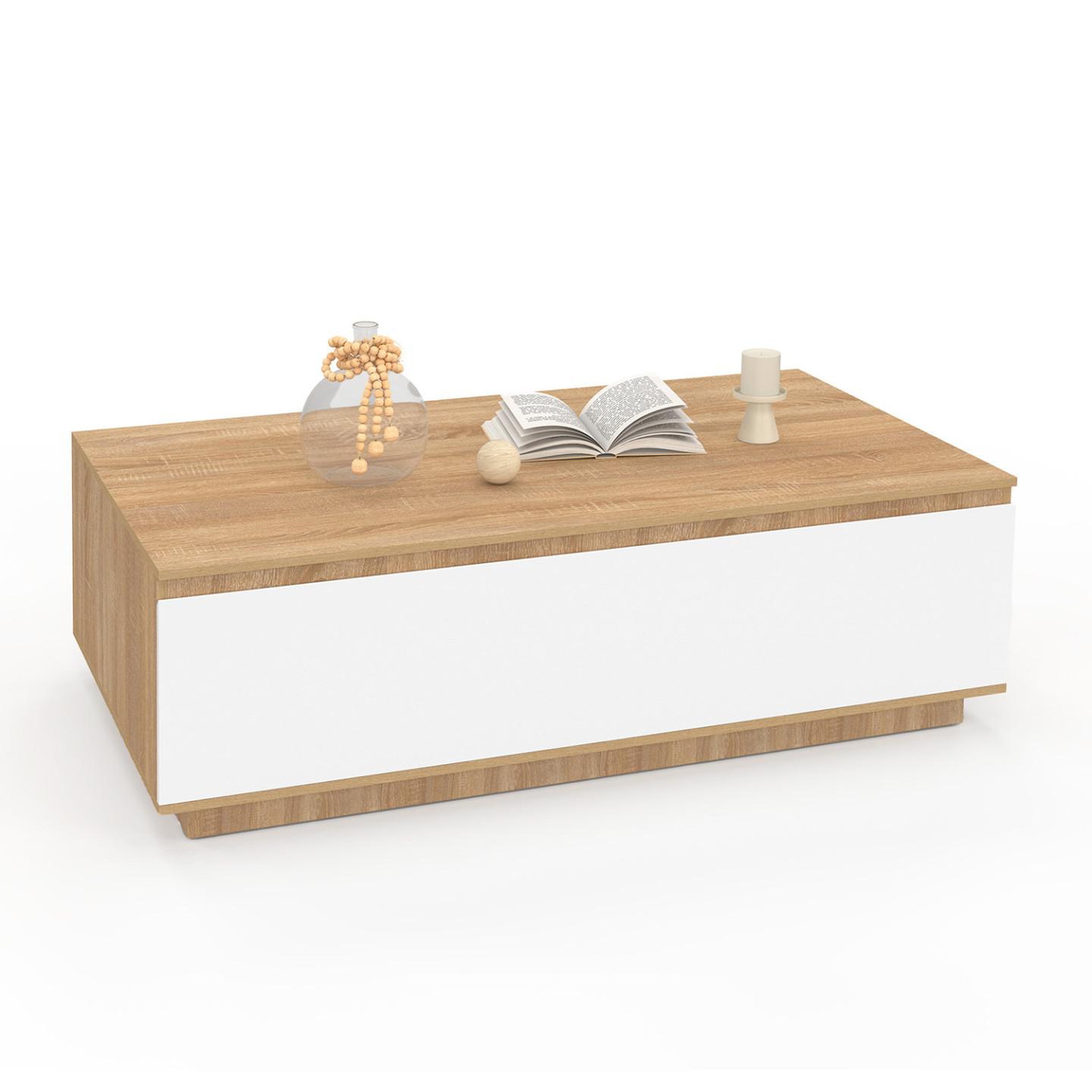 Voir la diapositive 4 : ID MARKET Table basse tomi 110 cm avec porte façon hêtre et blanc