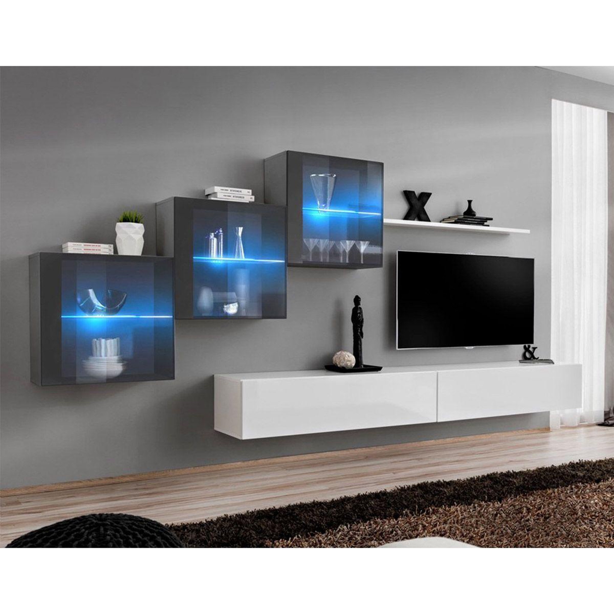 Voir la diapositive 1 : Paris Prix Meuble tv mural design  switch xx  330cm blanc & gris
