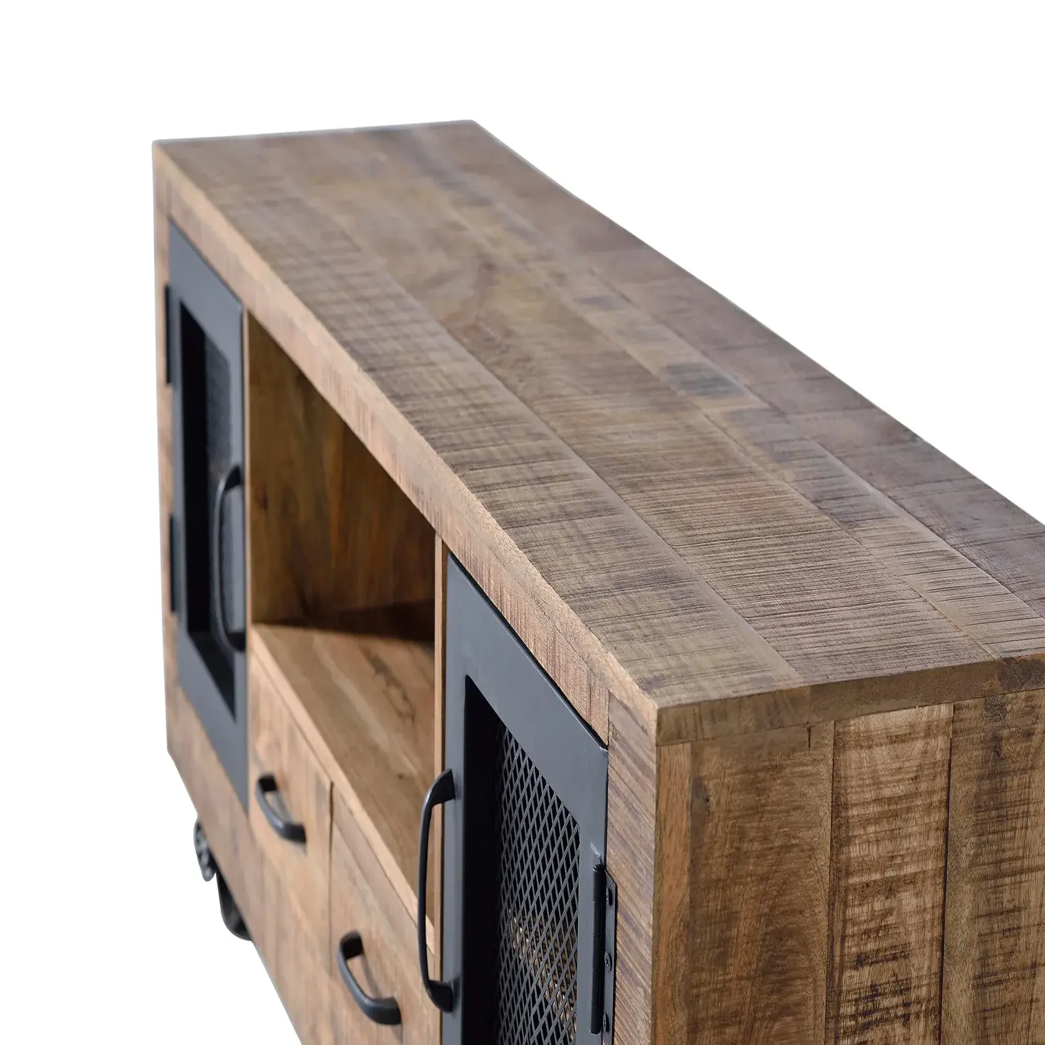 Voir la diapositive 3 : GINER Y COLOMER SL Meuble tv en bois de manguier et métal 150 cm style industriel moderne