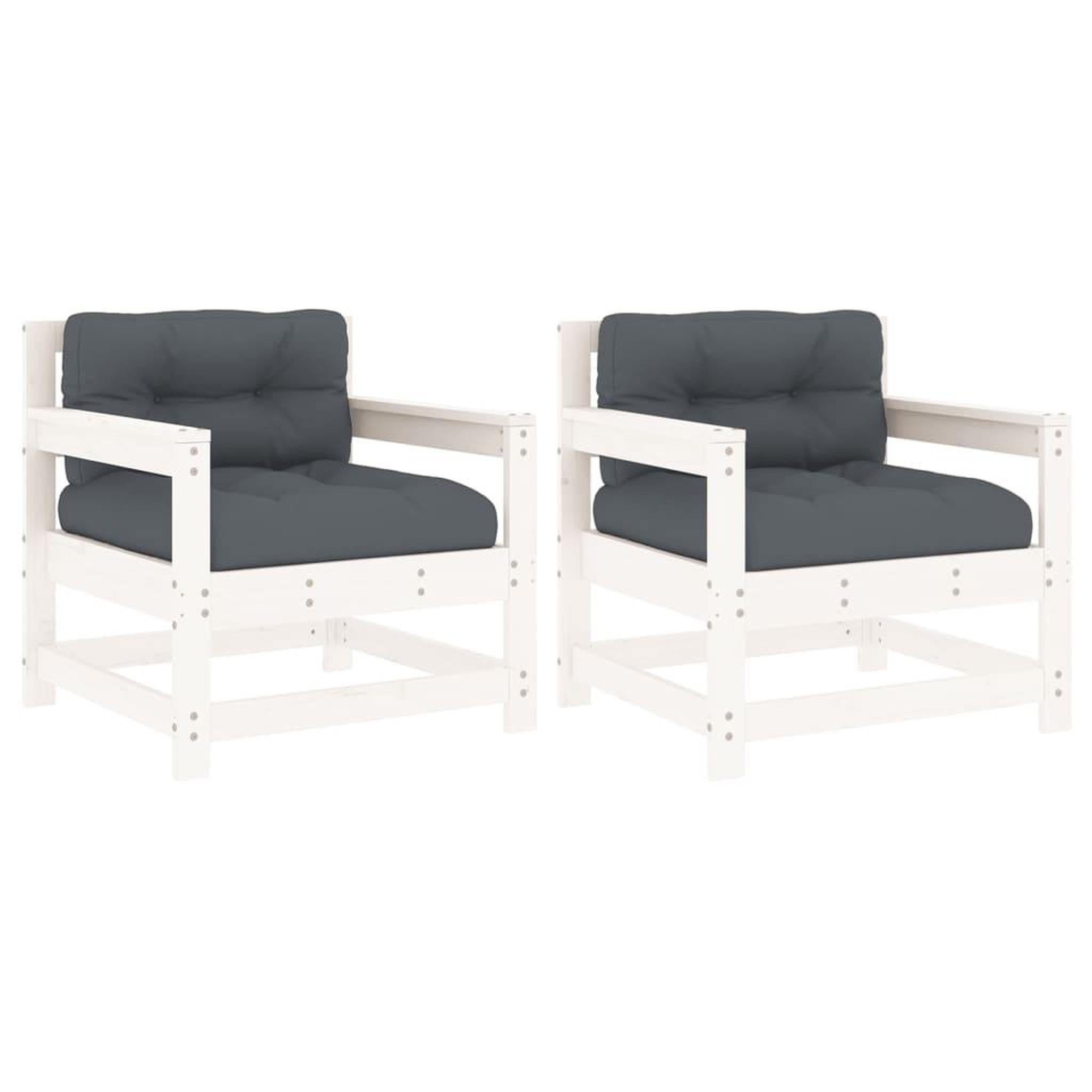 Voir la diapositive 2 : VIDAXL Chaises de jardin et coussins lot de 2 blanc bois de pin massif