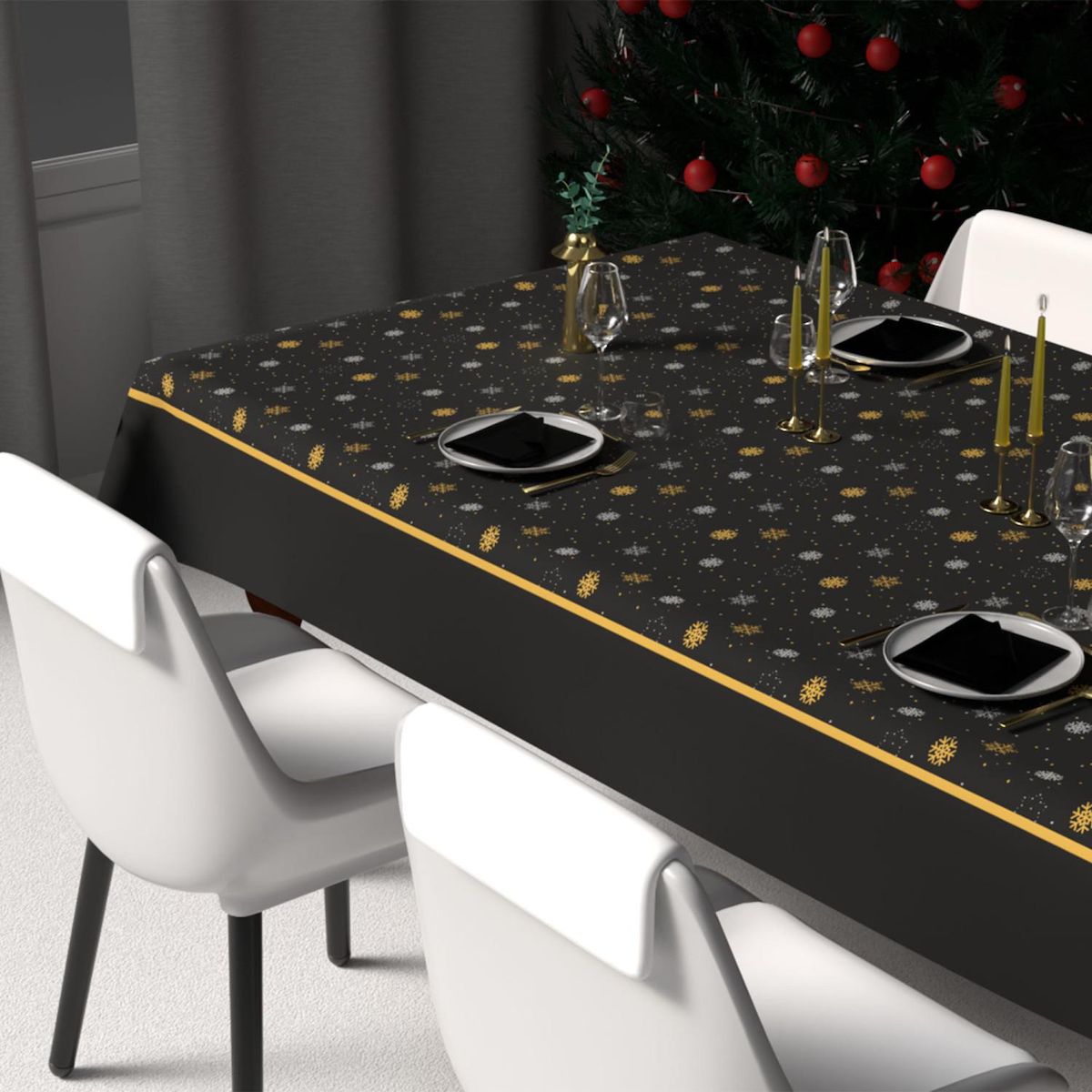 SOLEIL D'OCRE Nappe festive imprimée anti-tâches FLOCONS, par Soleil d'Ocre