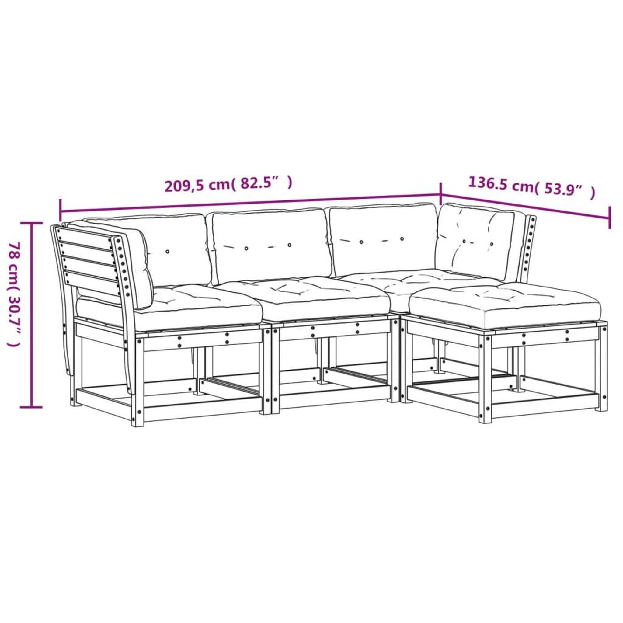 Voir la diapositive 6 : VIDAXL Salon de jardin 4 pcs avec coussins cire marron bois pin massif