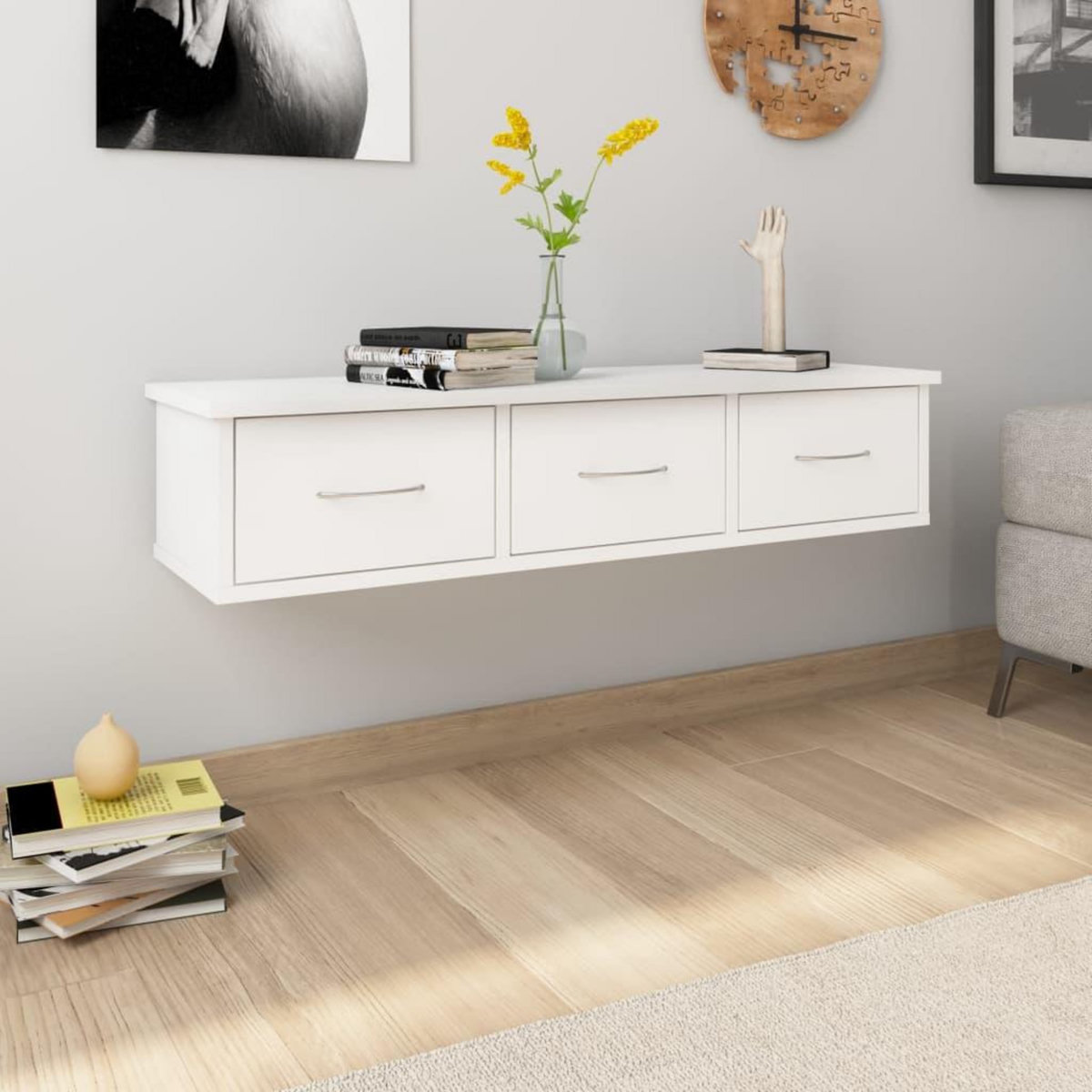VIDAXL Etagere murale avec tiroirs Blanc 88x26x18,5 cm bois ingenierie