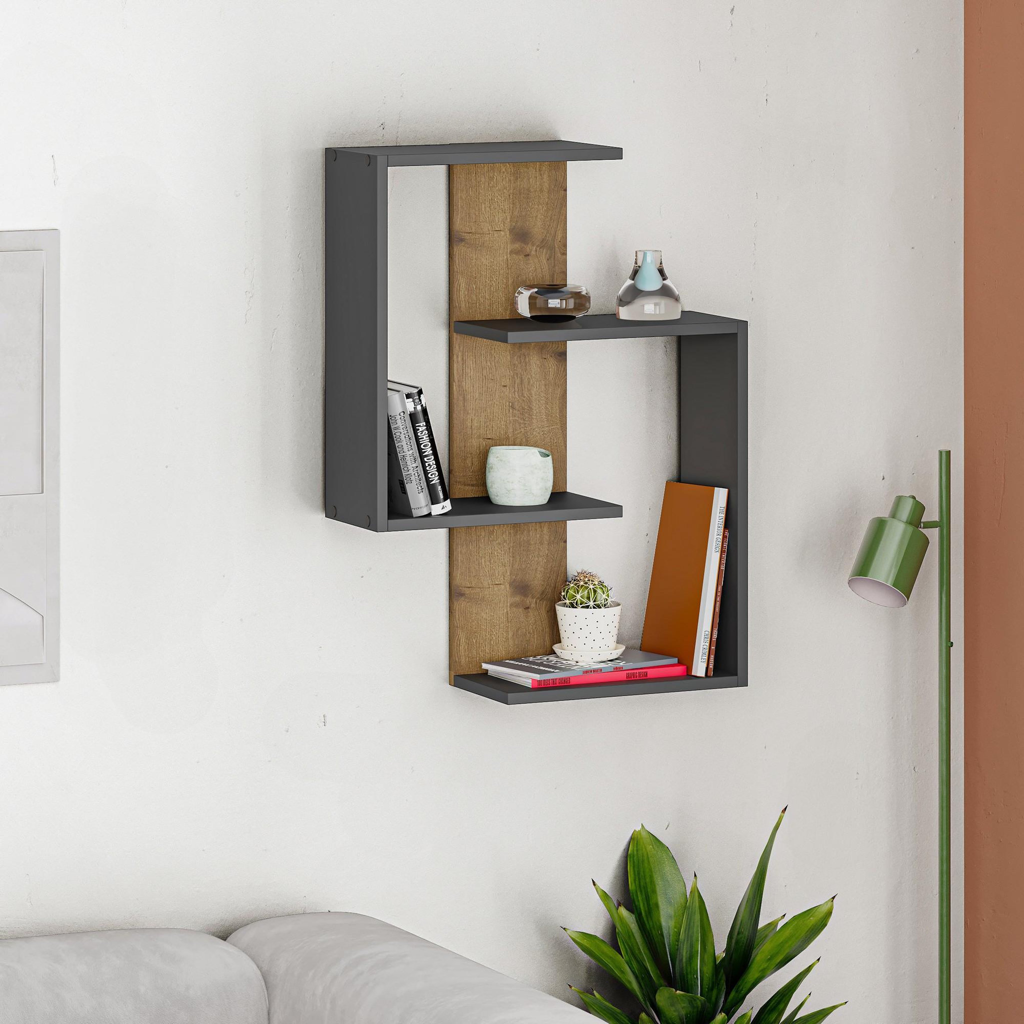Voir la diapositive 2 : Habitat et Jardin Étagère murale en bois  paranoid  - 64 x 22 x 85 cm - anthracitechêne
