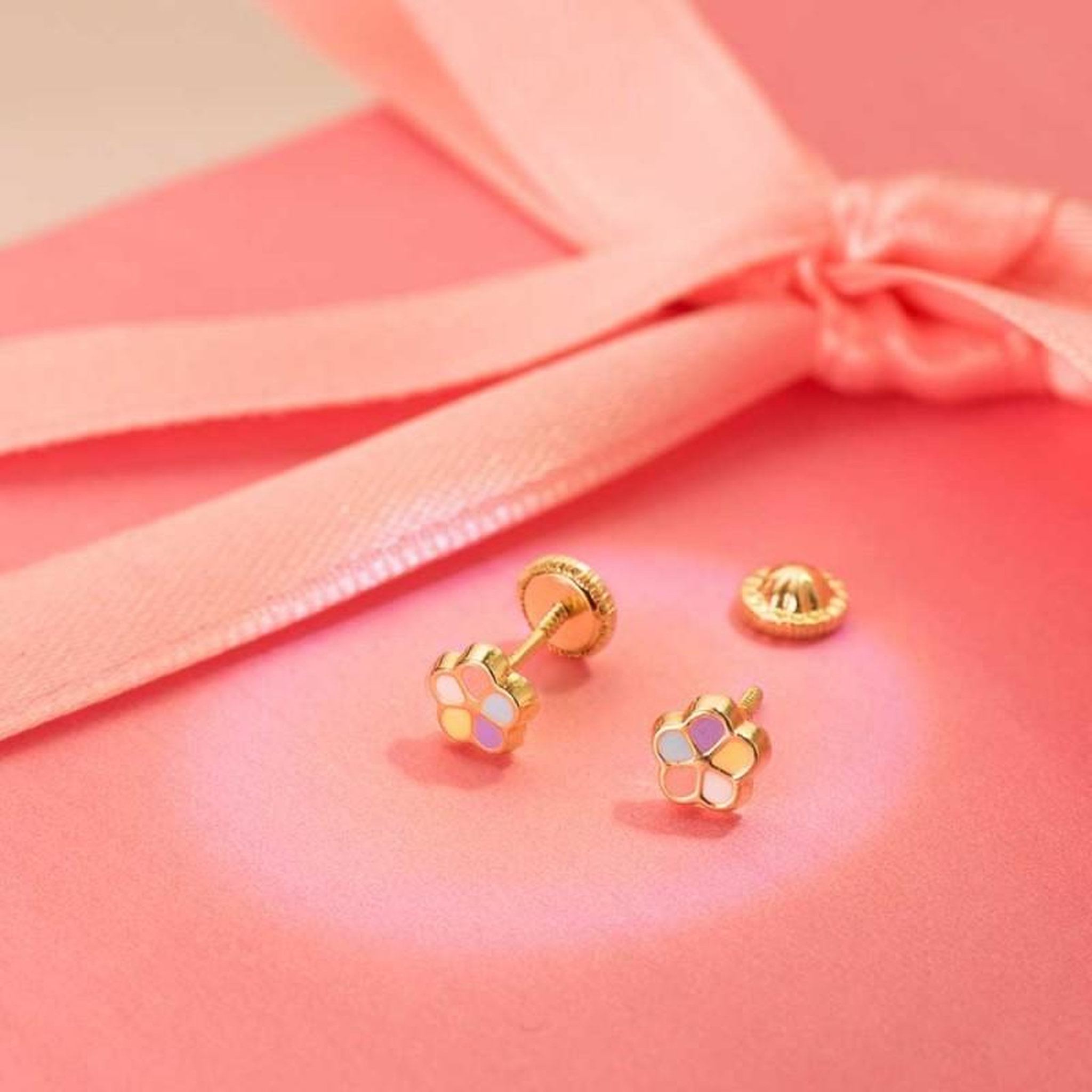 Voir la diapositive 5 : L'ATELIER D'AZUR Boucles d'Oreilles Or 18 Carats 750/000 Jaune Motif Fleur - Fille