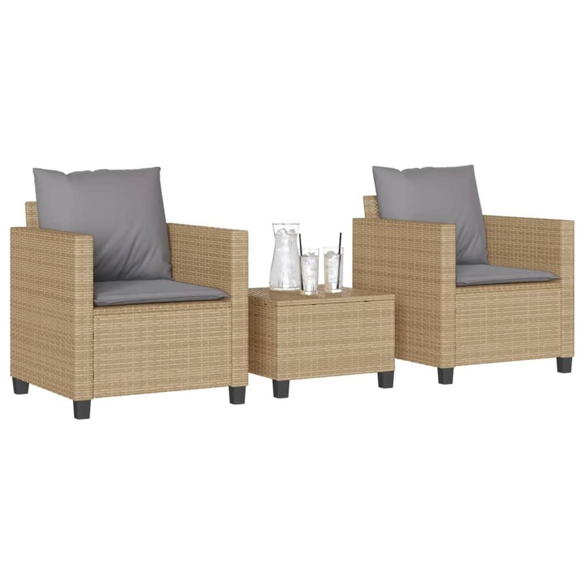 VIDAXL Ensemble de bistro 3 pcs avec coussins beige resine tressee
