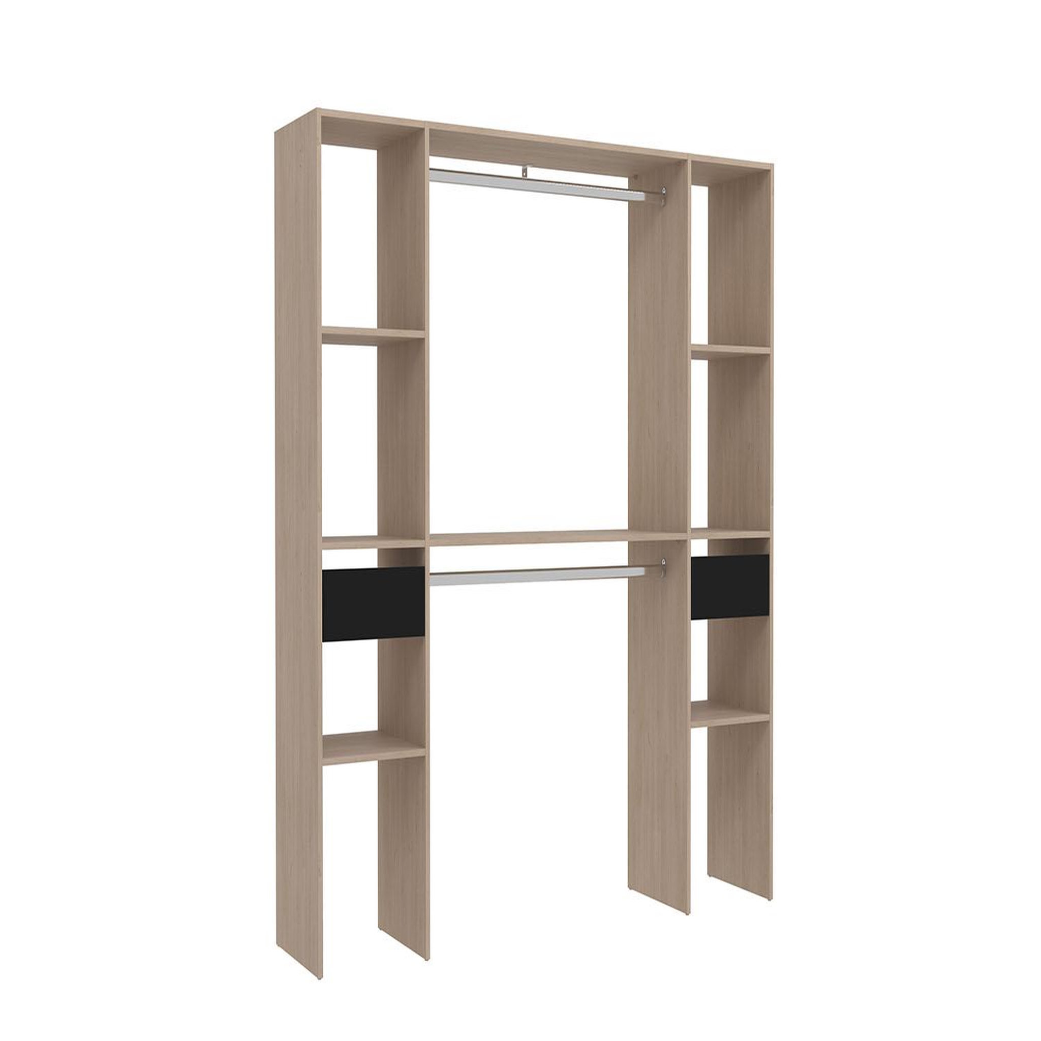 Voir la diapositive 1 : CONCEPT USINE Dressing bois avec 6 étagères 2 tiroirs et 2 penderies : 180 x 40 x 180 cm ELYSEE